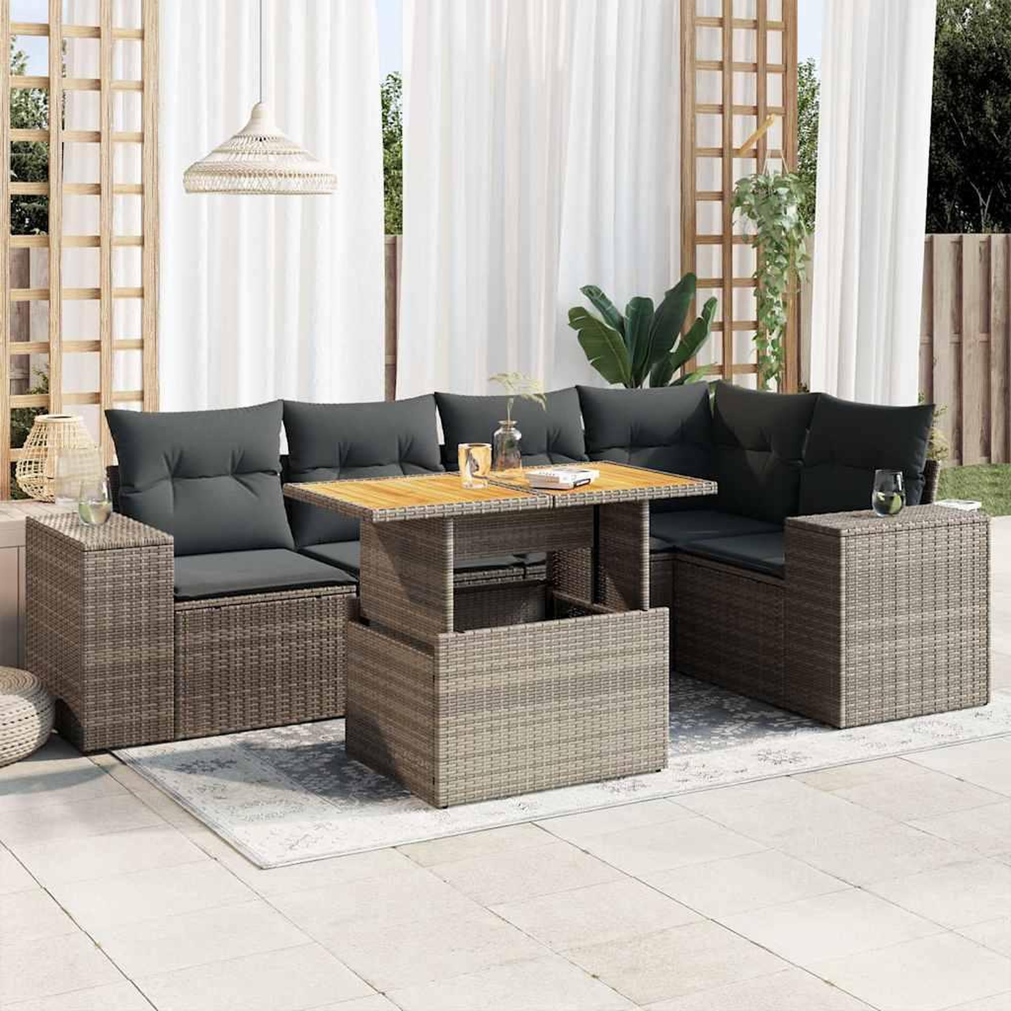 VIDAXL Salon de jardin 6 pcs avec coussins gris resine tressee