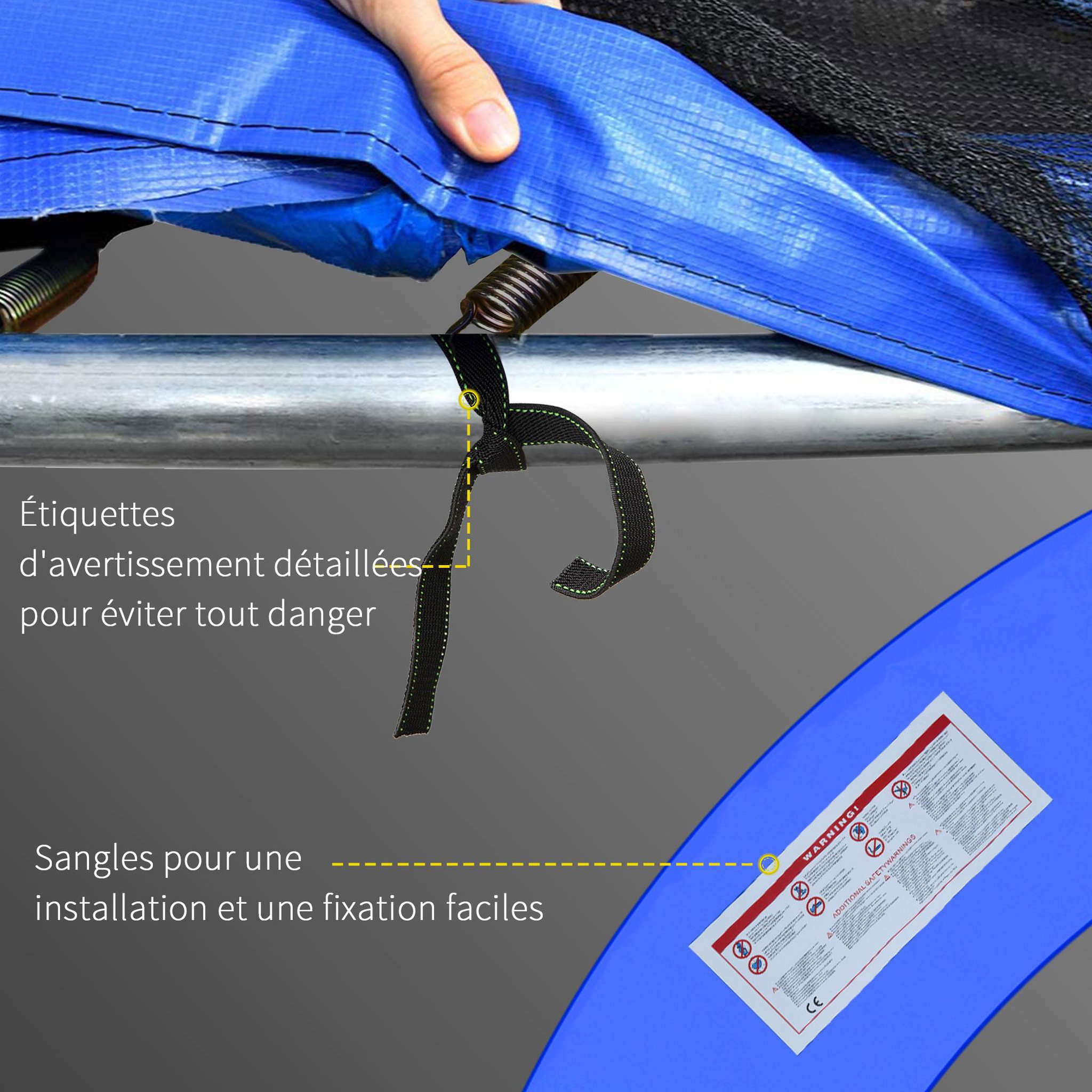 Voir la diapositive 6 : HOMCOM Couvre-ressort trampoline ø 244 cm - coussin de protection des ressorts - rembourrage 1,5 cm - pvc bleu