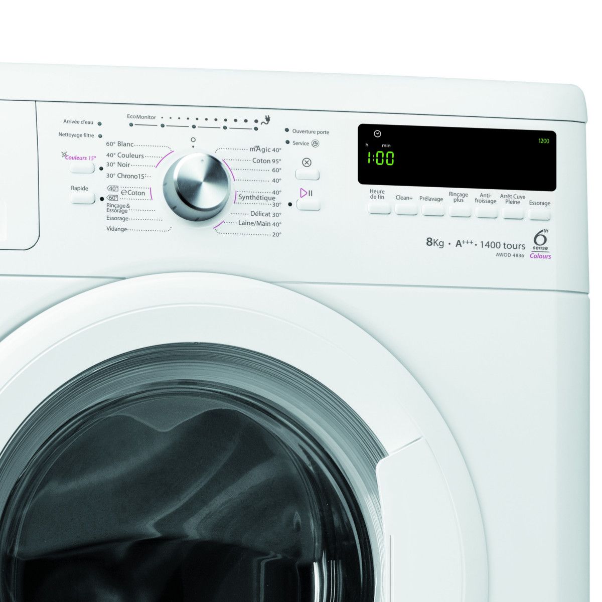 WHIRLPOOL Lave-linge hublot AWOD 4836, 8 Kg, 1400 T/min