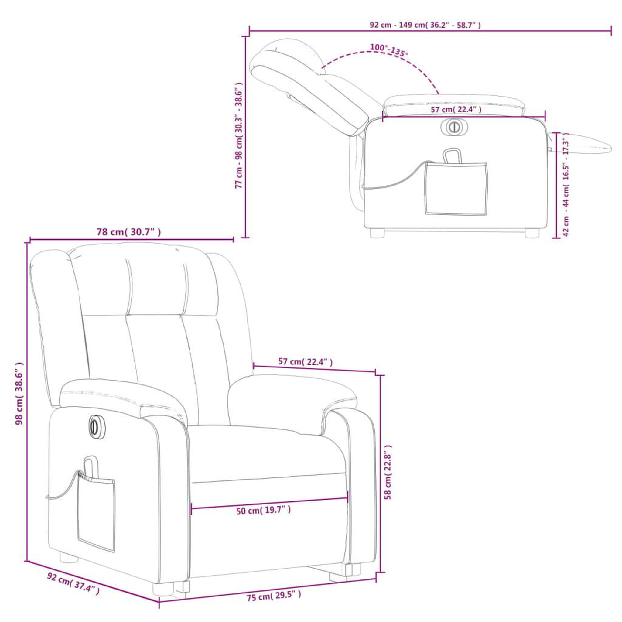 Voir la diapositive 6 : VIDAXL Fauteuil inclinable de massage electrique Marron fonce Tissu
