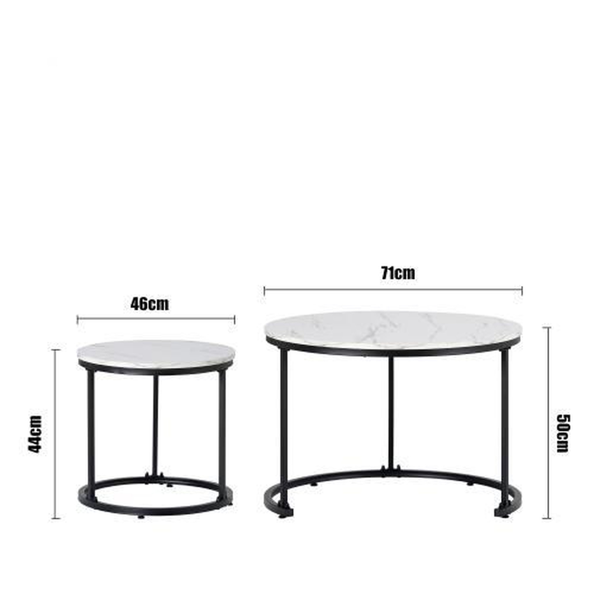 Voir la diapositive 6 : MERAX Ensemble De 2 Tables Basses Rondes Avec Cadre En Métal Et Plateau En Panneaux Placage Marbre Blanc