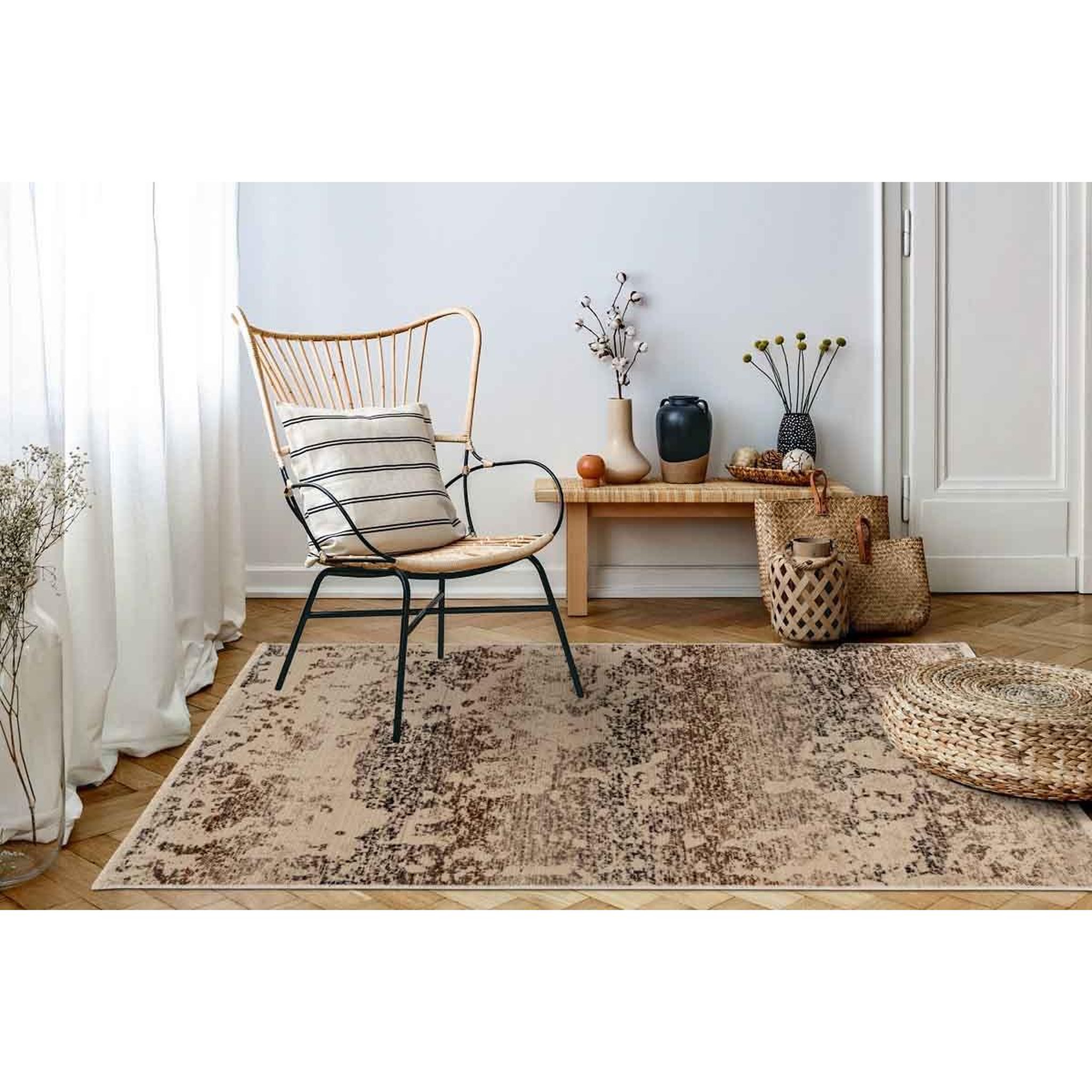 Voir la diapositive 5 : Paris Prix Tapis Tissé Abstrait à Poils Plats  Charu  Beige