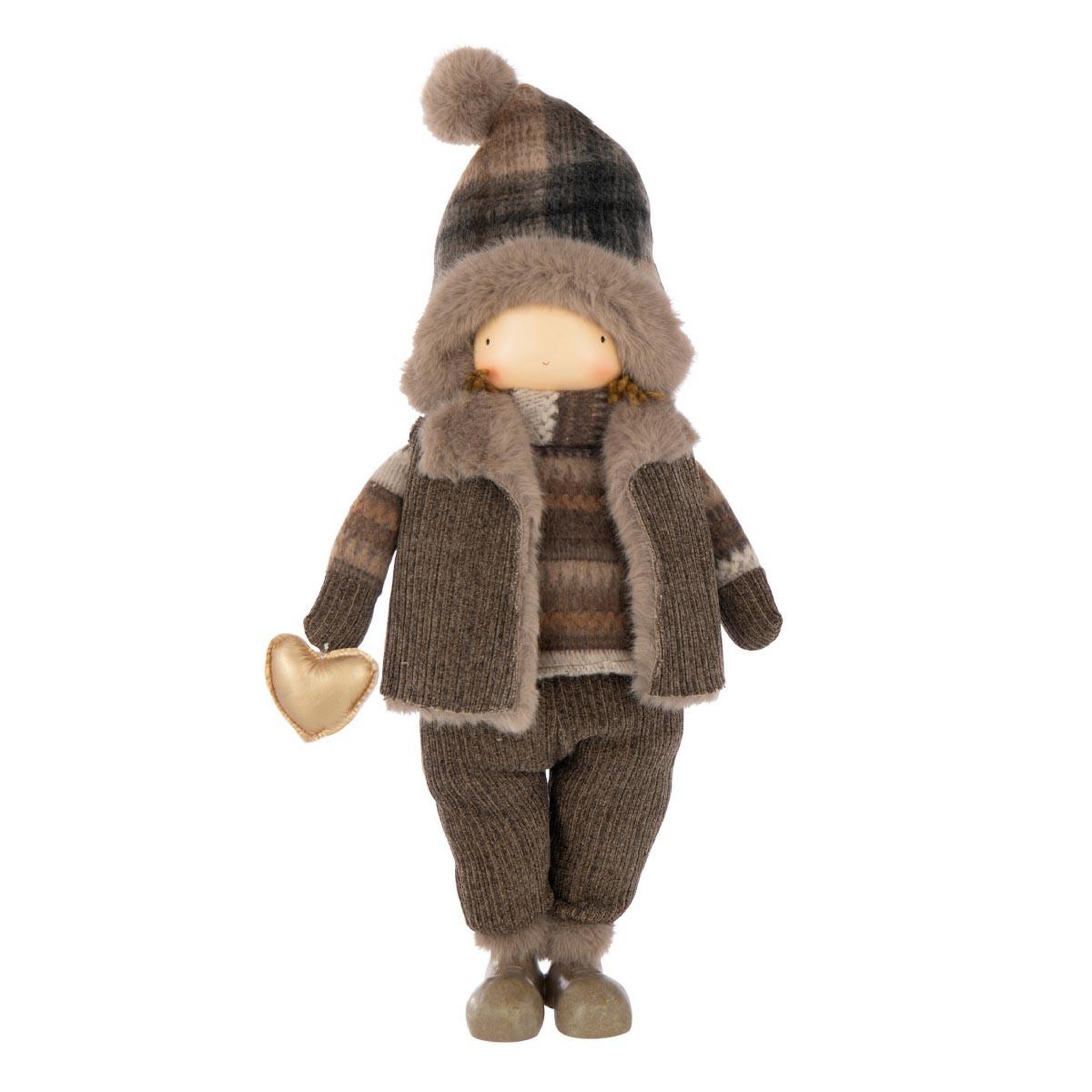 J-LINE Statue garçon en tissu  cœur  58cm multicolore