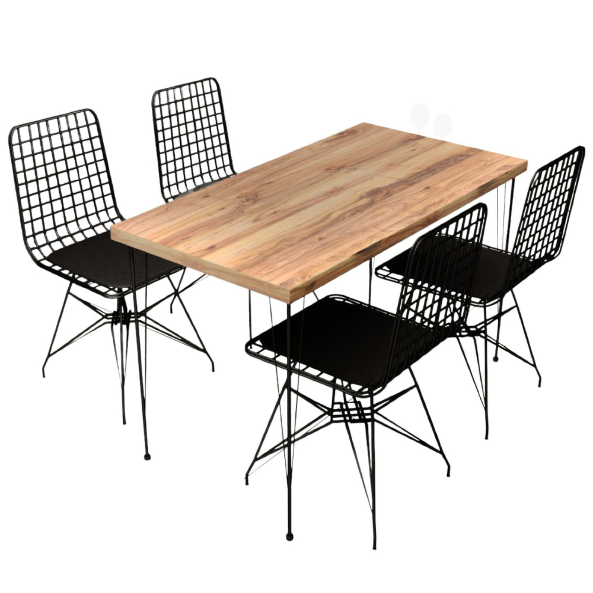 CONCEPT USINE Ensemble repas table et chaises industriel bois et noir square