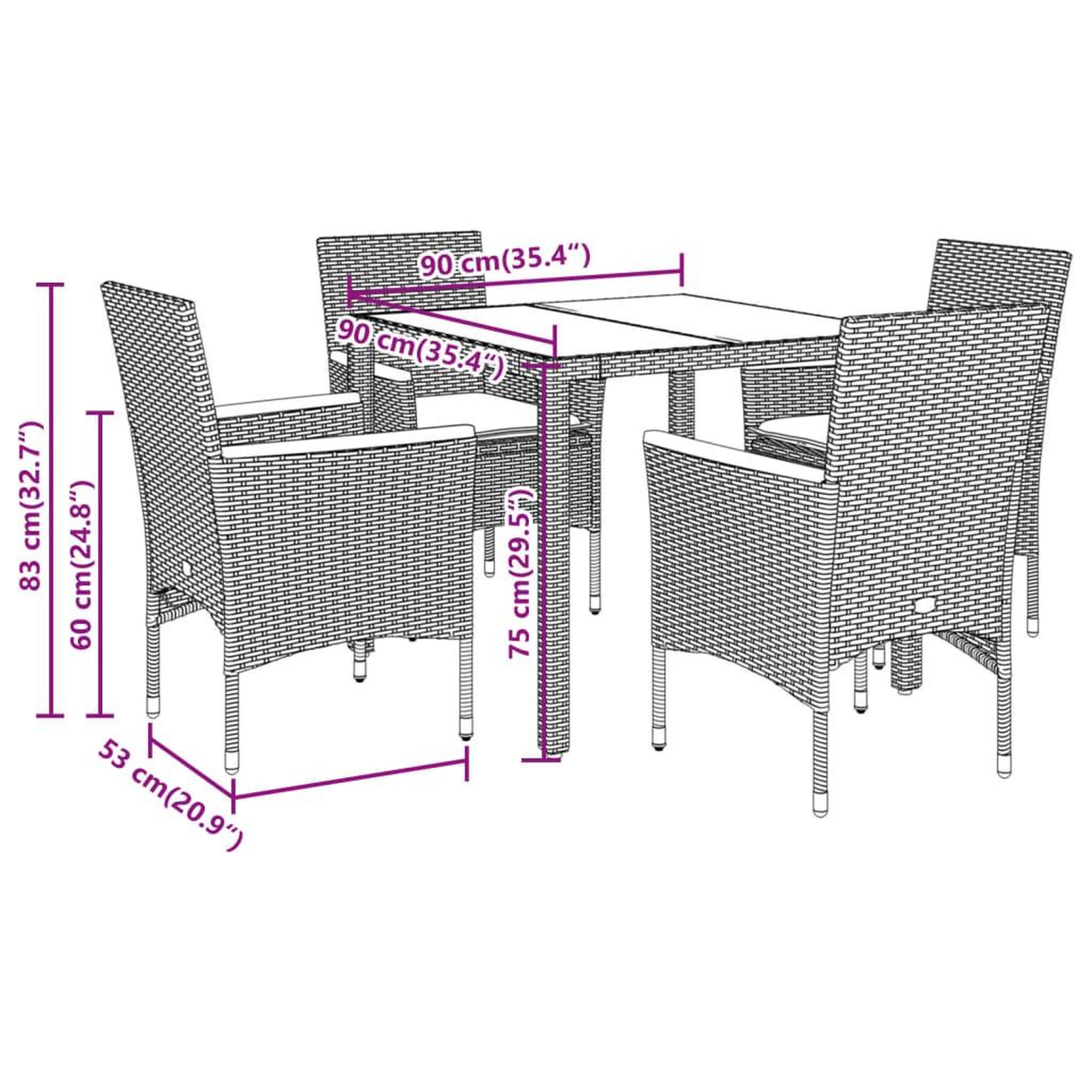 Voir la diapositive 6 : VIDAXL Ensemble a manger de jardin et coussins 5pcs beige rotin acacia