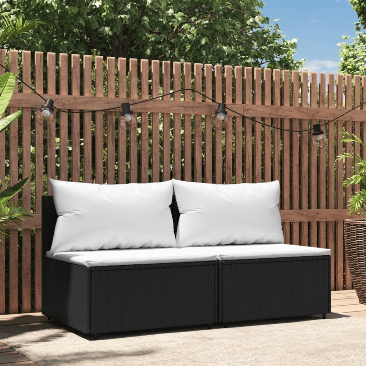 VIDAXL Canapes centraux de jardin et coussins 2pcs Noir Resine tressee