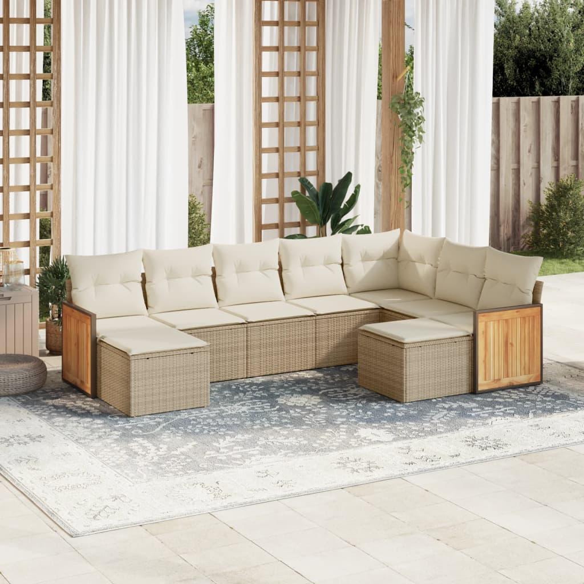 VIDAXL Salon de jardin avec coussins 9 pcs beige resine tressee