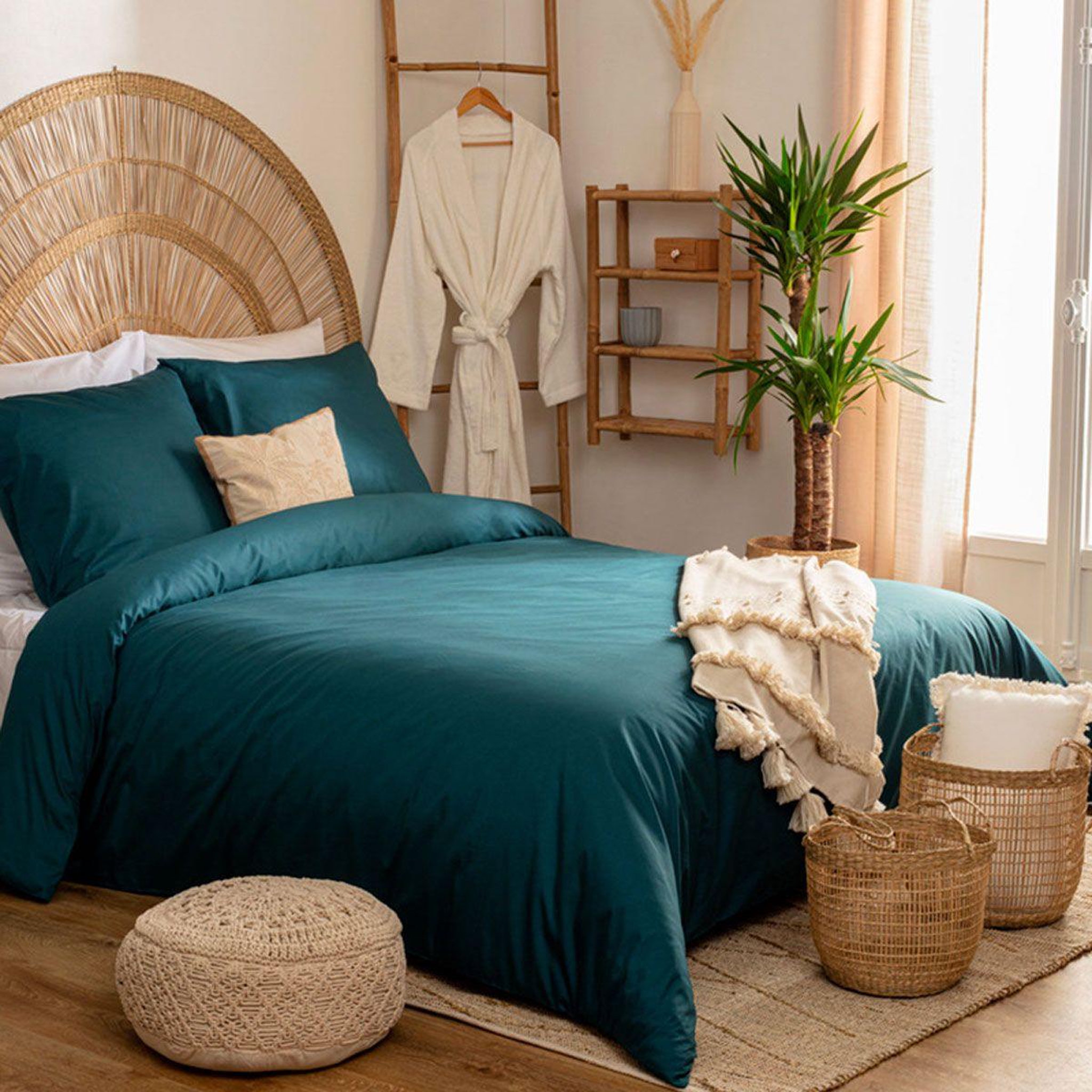 ATMOSPHERA Parure de lit 3 pièces  percale  240x220cm bleu egéen