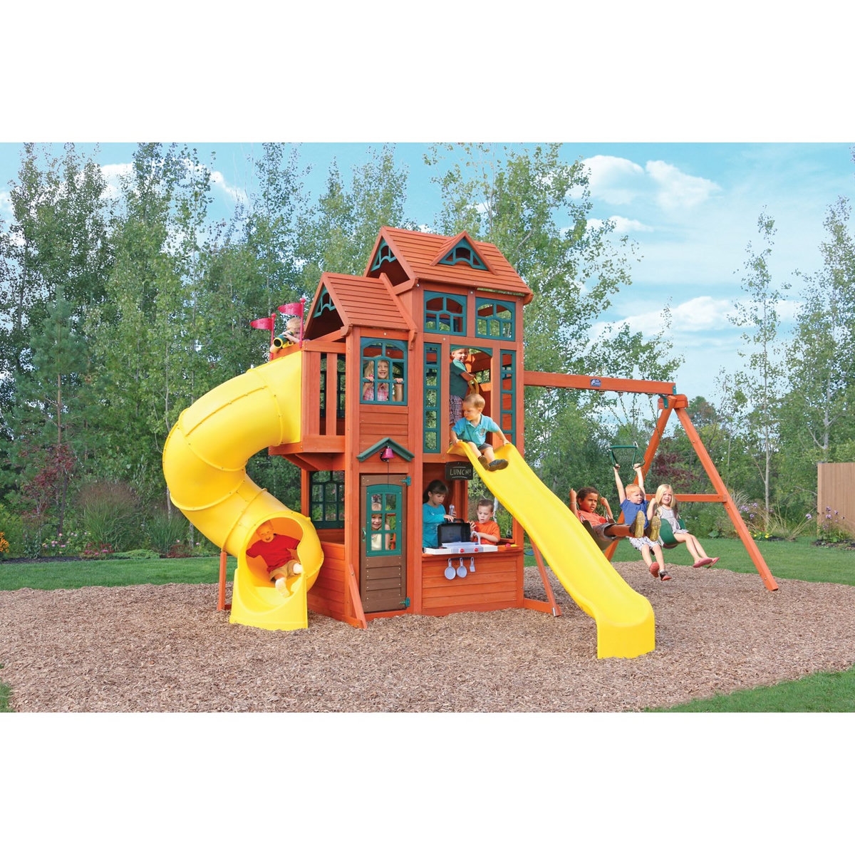 Kidkraft Aire de jeux avec 2 toboggans - Bois - H3.34m - CANYON RIDGE