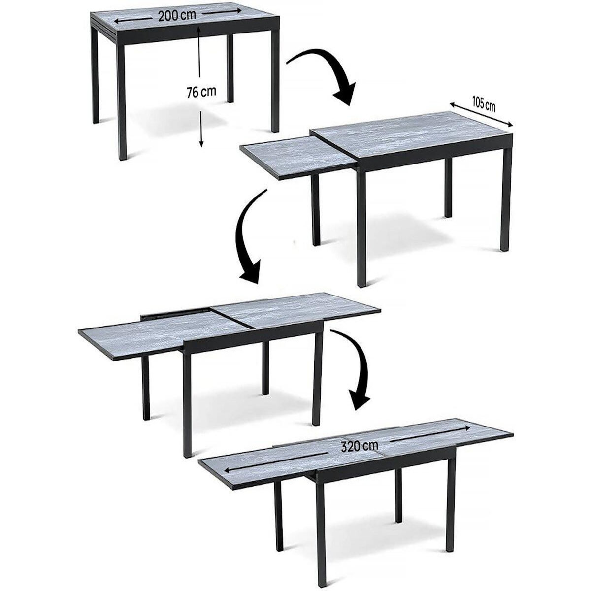 Habitat et Jardin Salon de jardin repas extensible  Lagos  - 200/320 cm - Taupe - 12 places