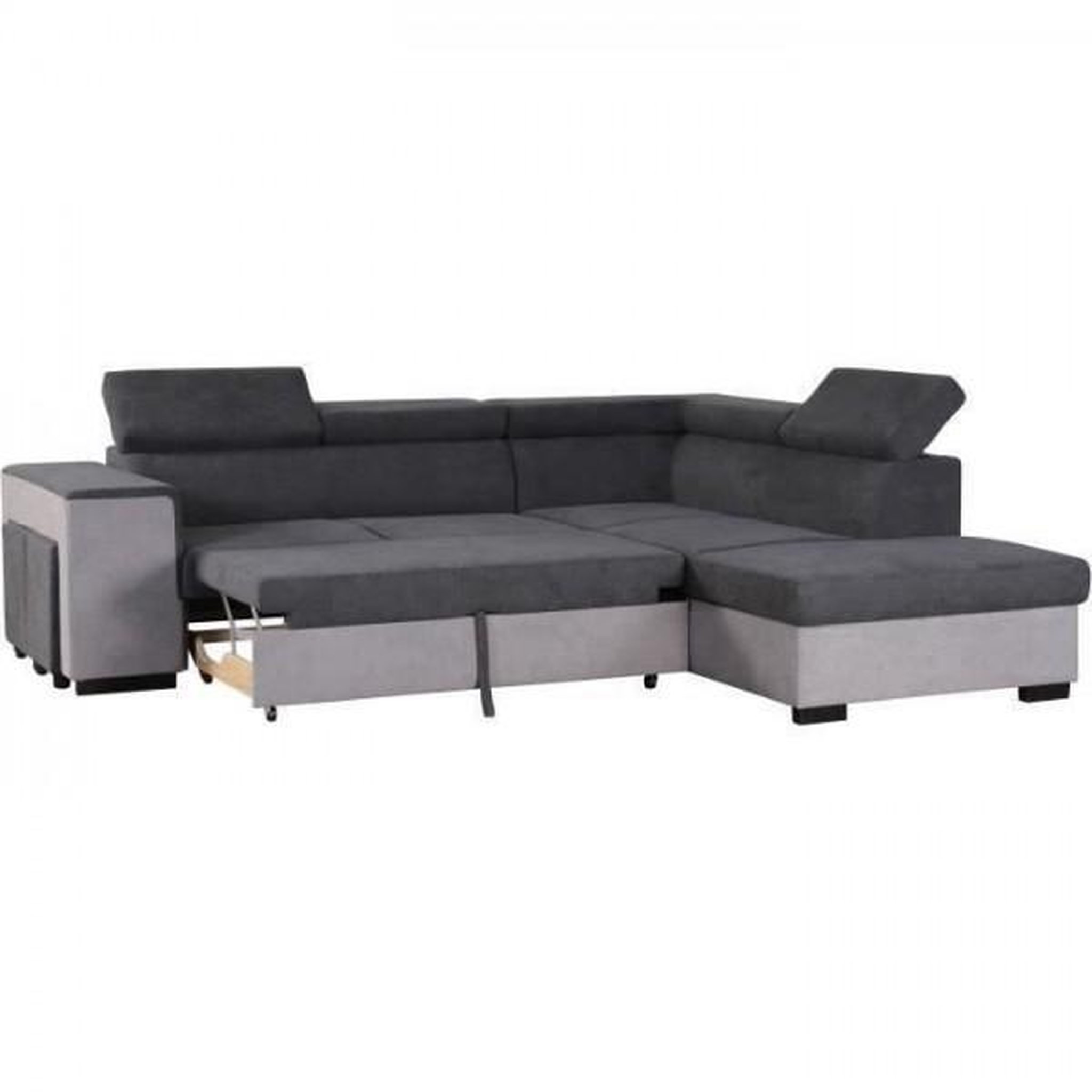 Voir la diapositive 5 : MARKET24 Canapé d'angle droit convertible + coffre 5 places - Tissu gris - L 271 x P 220 x H 77 cm - ARMSTRONG - Fabriqué en Ukraine