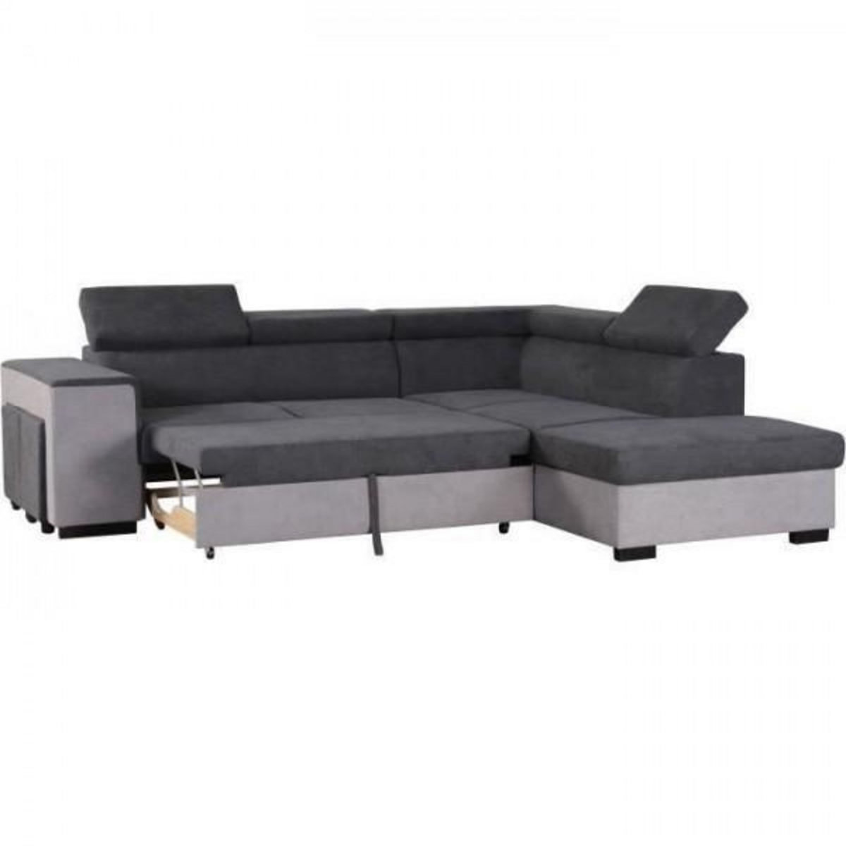 MARKET24 Canapé d'angle droit convertible + coffre 5 places - Tissu gris - L 271 x P 220 x H 77 cm - ARMSTRONG - Fabriqué en Ukraine