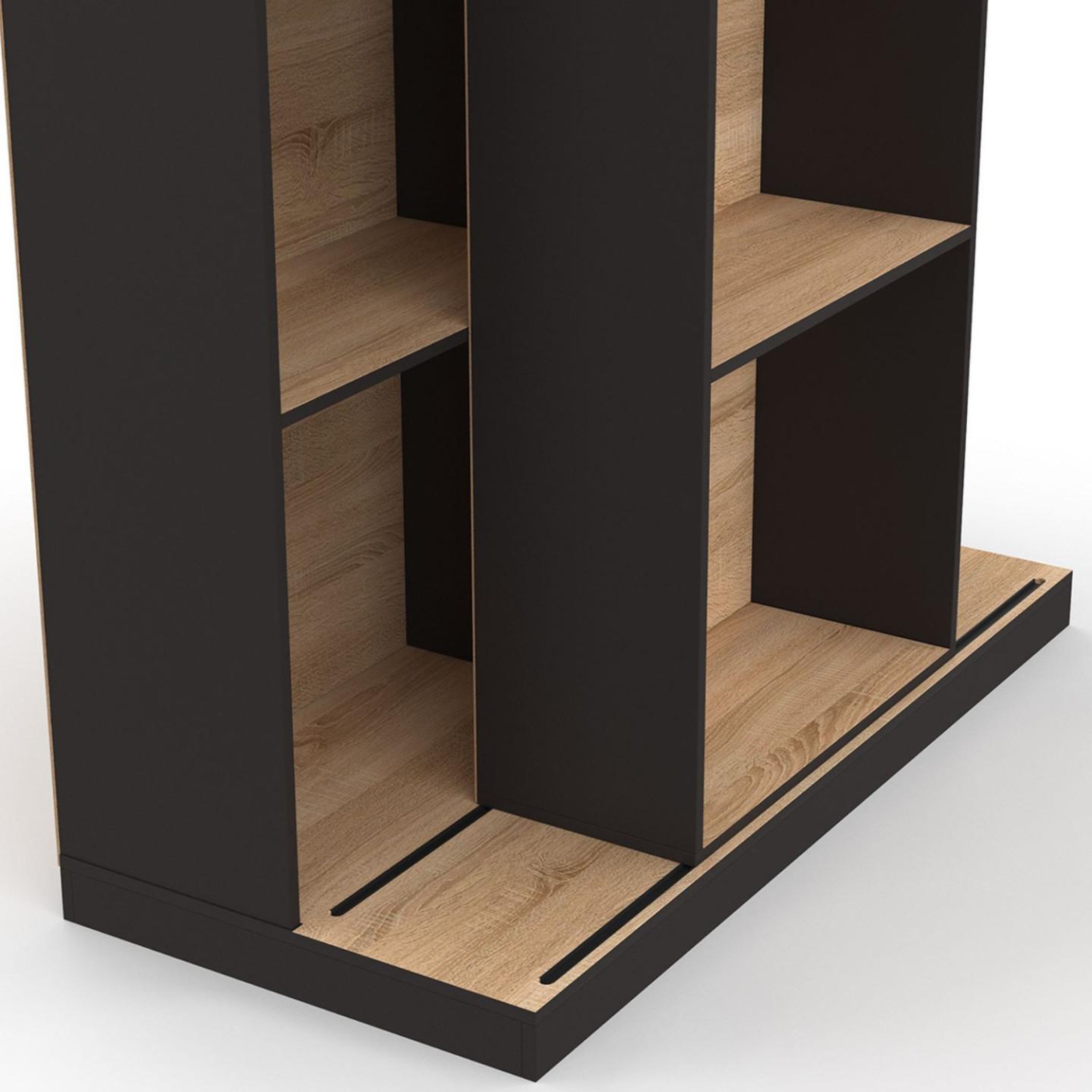 Voir la diapositive 5 : ID MARKET Bibliothèque coulissante alphonse 5 niveaux 15 niches bois et noir