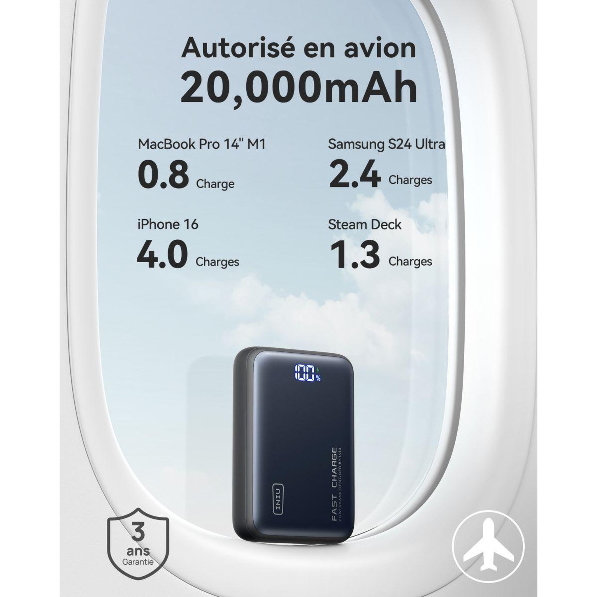 Voir la diapositive 4 : INIU Batterie externe 20000 mah 65w leopard power