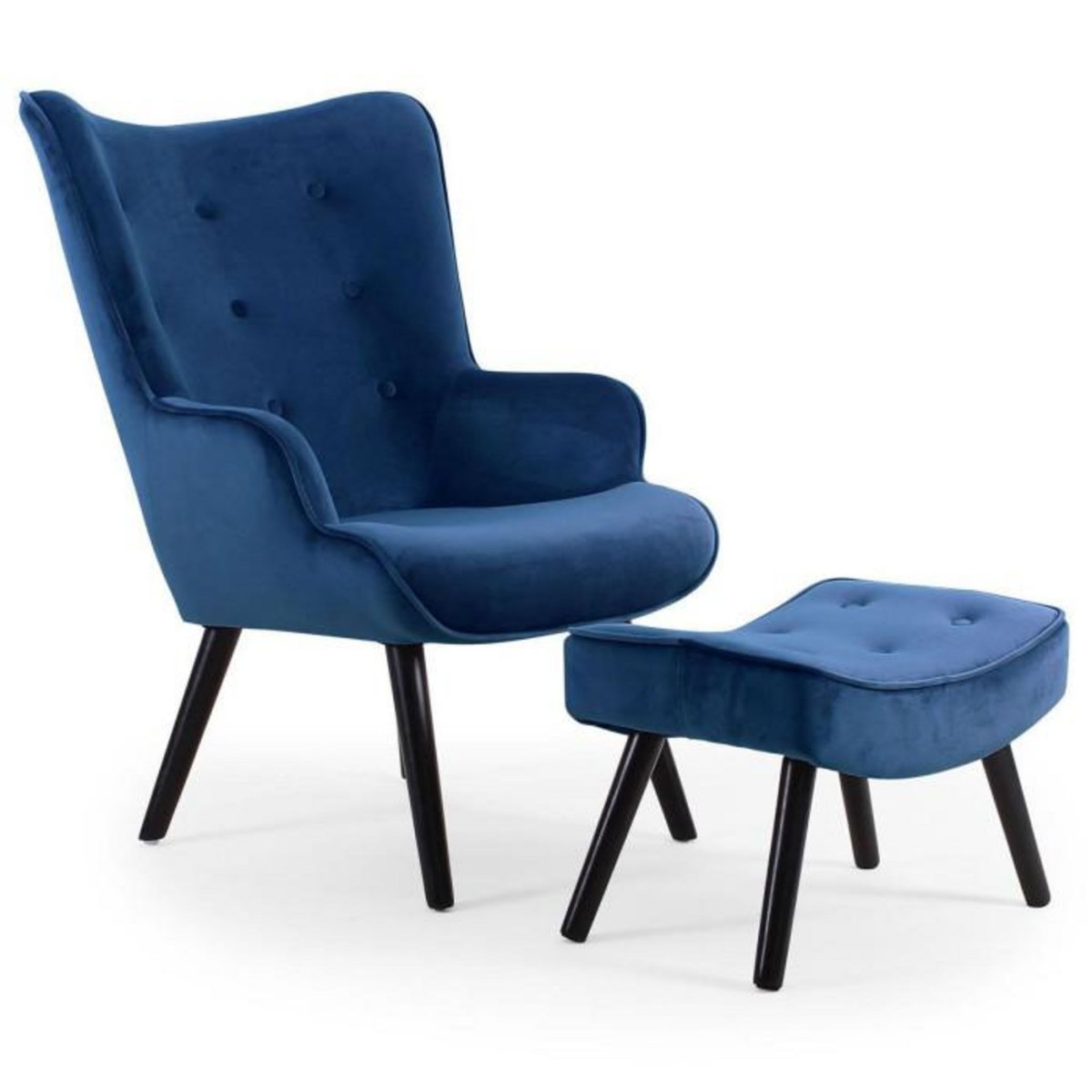 Paris Prix Fauteuil & Pouf Scandinave Velours  Nomi  100cm Bleu