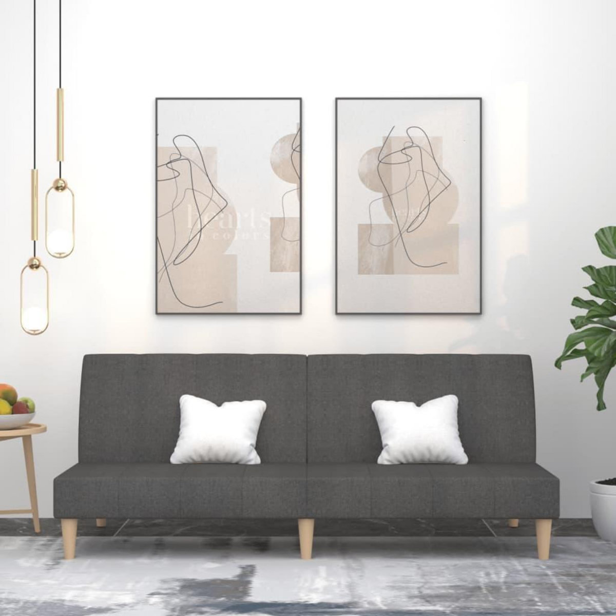 VIDAXL Canape-lit a 2 places gris fonce tissu