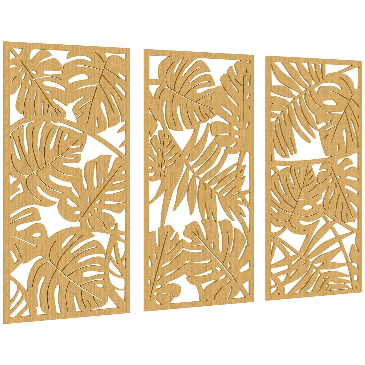 HOMCOM Déco murales feuilles exotiques - tableau triptyque - 40 x 80 cm - effet bois naturel