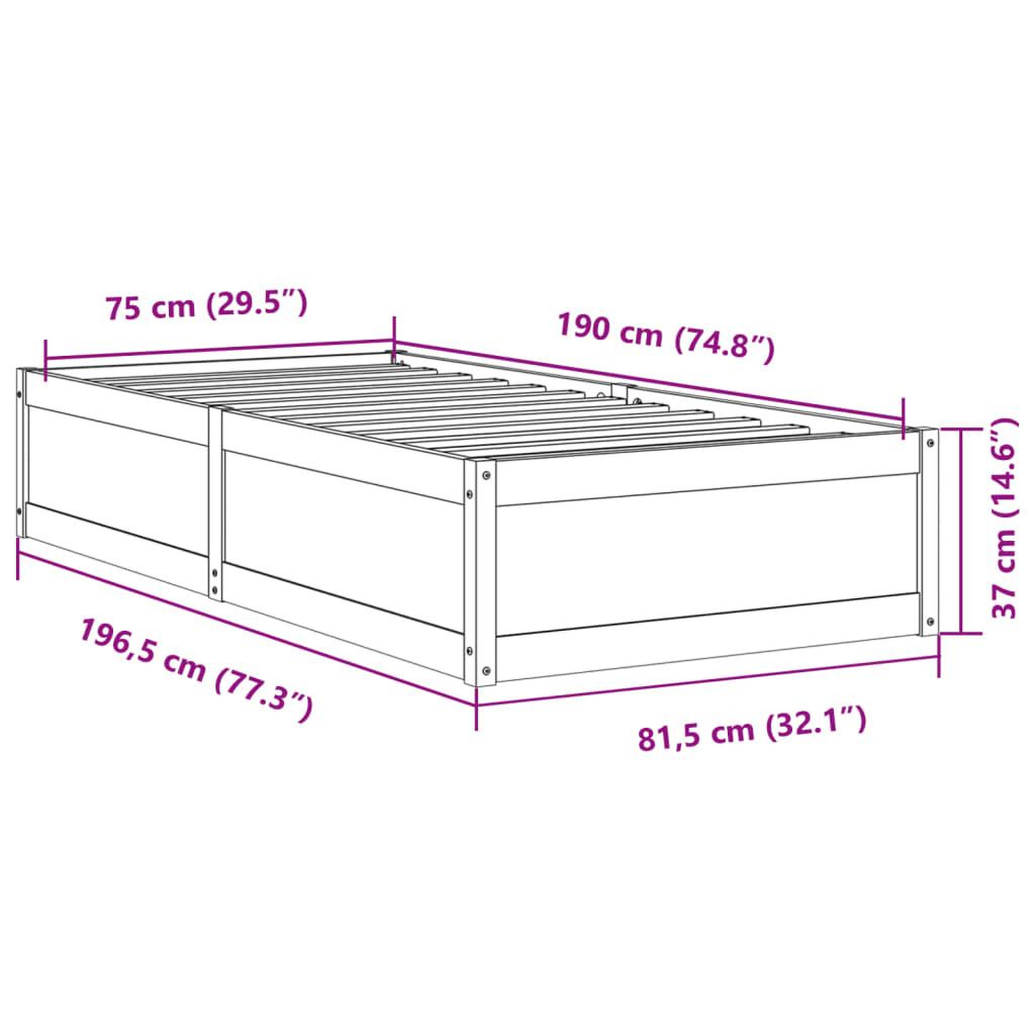 Voir la diapositive 6 : VIDAXL Cadre de lit sans matelas cire marron 75x190 cm bois pin massif