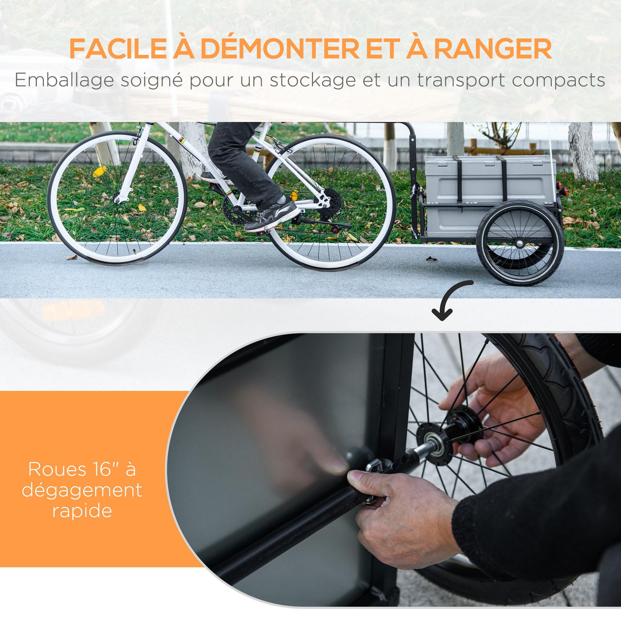 Voir la diapositive 6 : HOMCOM Remorque chariot à vélo avec coffre de rangement amovible pliable 65l
