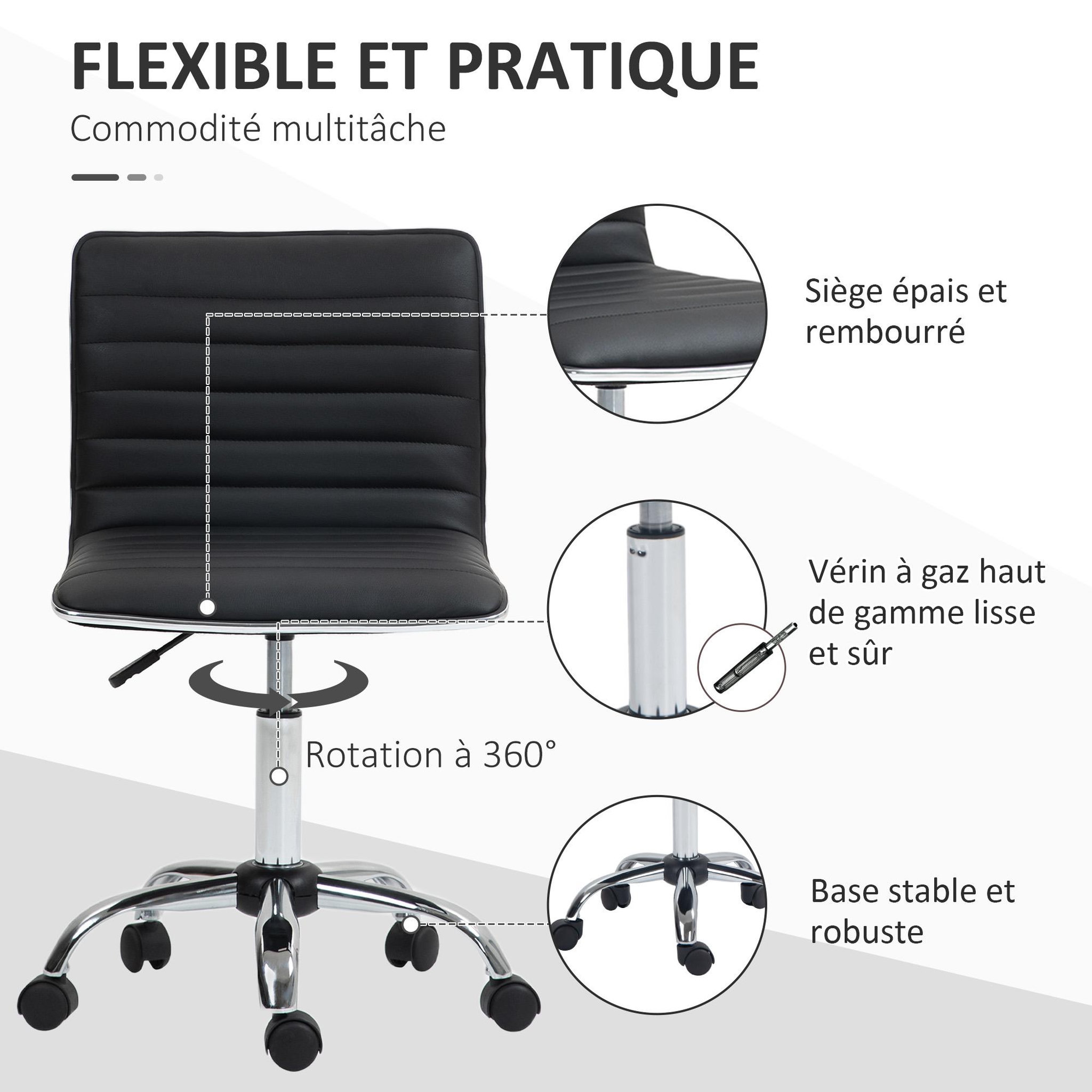 Voir la diapositive 6 : HOMCOM Chaise de bureau design style Chesterfield acier chromé revêtement synthétique noir