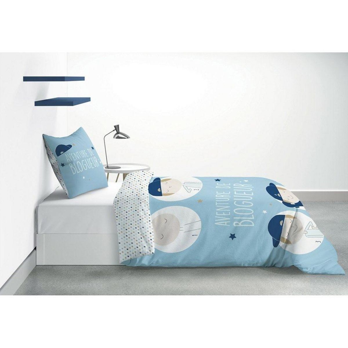 ATELIER DU COTON Housse de couette 140x200 Blogueur + taie 100% coton