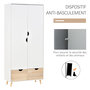 Voir la diapositive 5 : HOMCOM Armoire de rangement design scandinave - armoire de chambre - placard 2 portes avec penderie et étagère - 2 tiroirs coulissants - panneaux particules blanc chêne clair