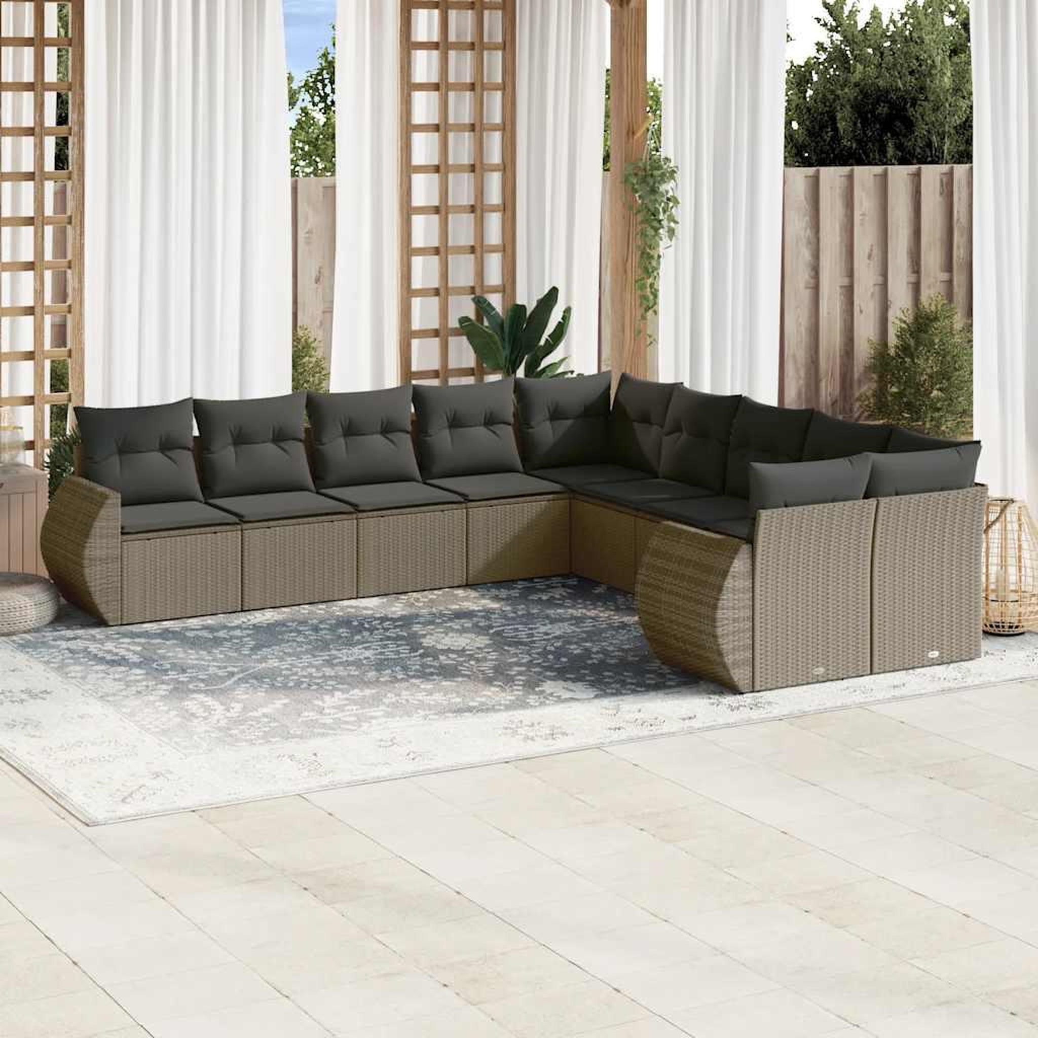 VIDAXL Salon de jardin avec coussins 10 pcs gris clair resine tressee