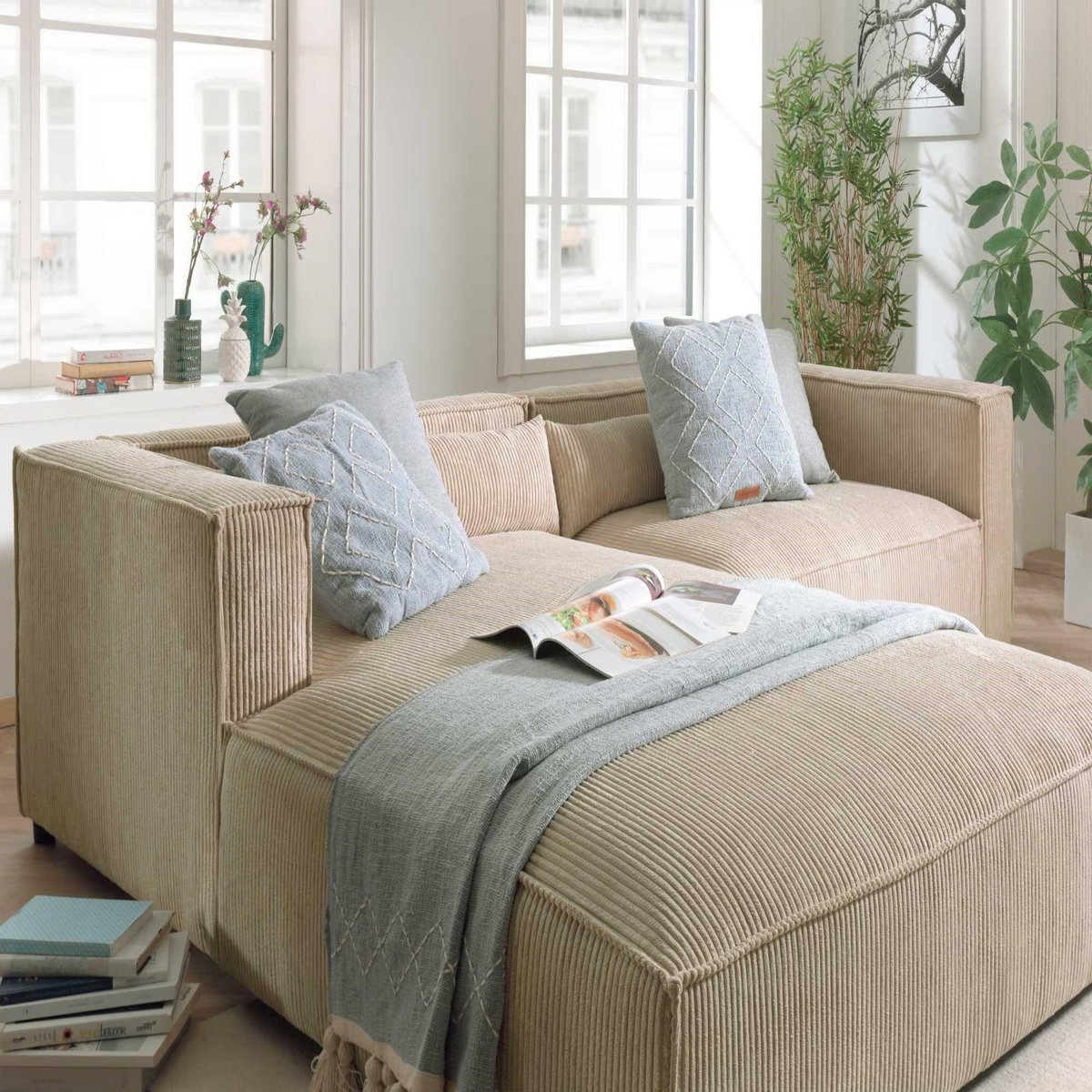 LISA DESIGN Ela - canapé d'angle gauche 4 places - en velours côtelé - style contemporain