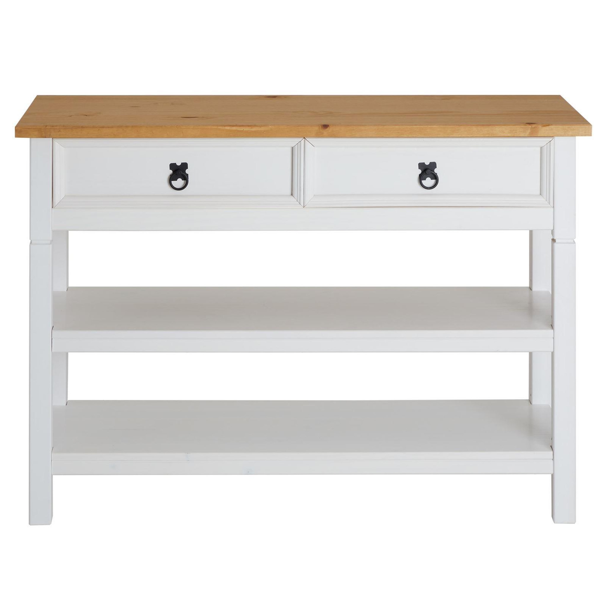 Voir la diapositive 3 : IDIMEX Table console en pin tequila style mexicain, 1 tiroir et 2 étagères