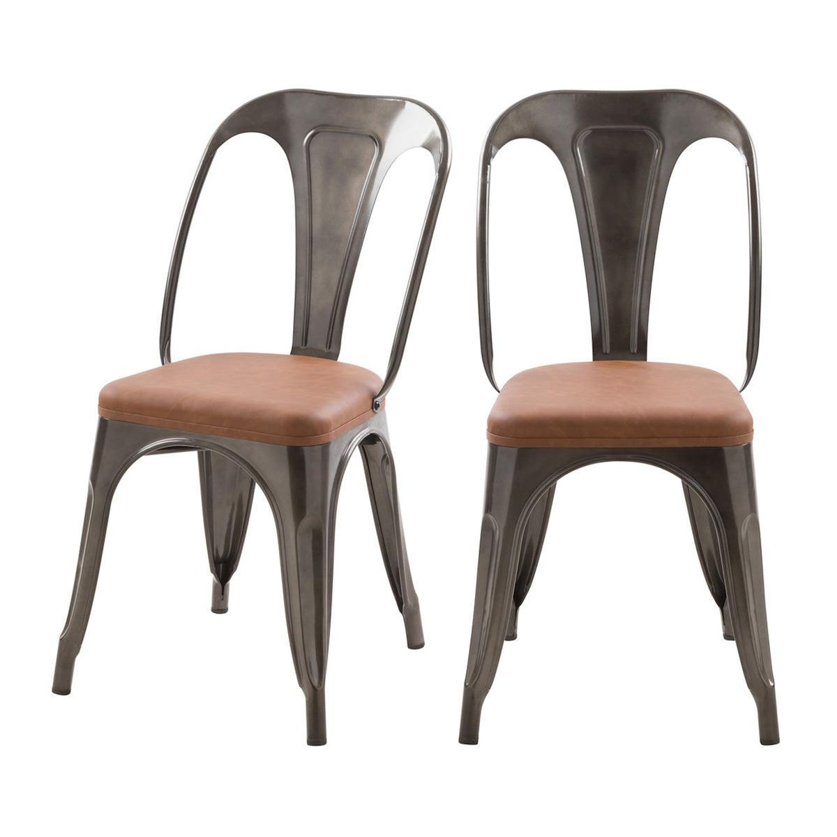 Rendez vous déco Lot de 2 chaises en métal gris et cuir synthétique marron-Charly