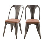 Rendez vous déco Lot de 2 chaises en métal gris et cuir synthétique marron-Charly