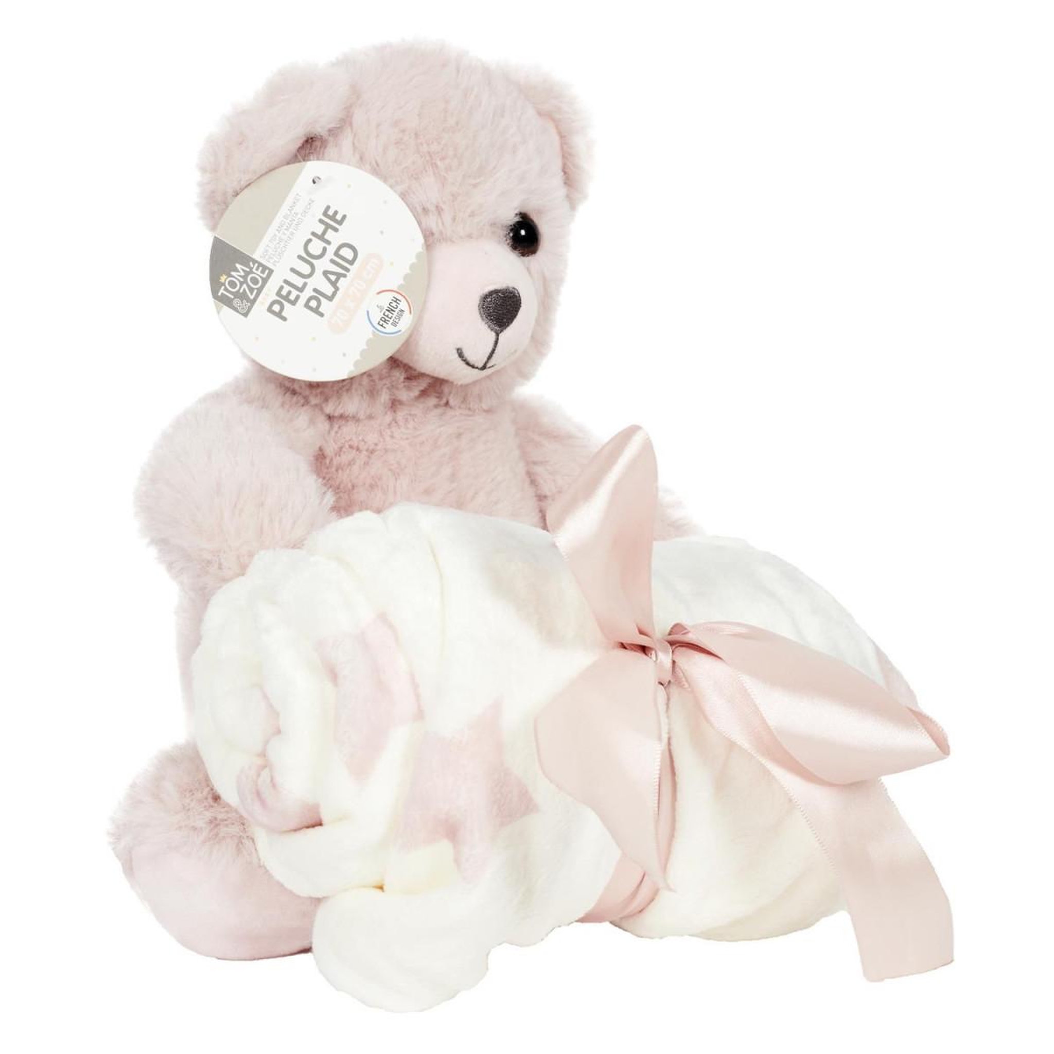 Voir la diapositive 4 : Tom & Zoé Peluche & plaid enfant  ours  70x70cm rose