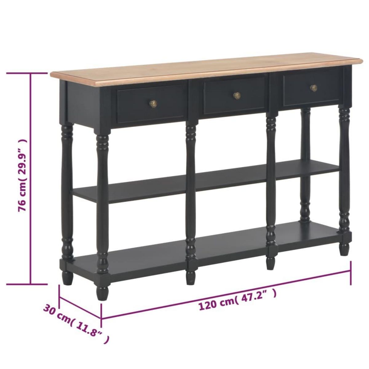 VIDAXL Table console Noir 120x30x76 cm MDF