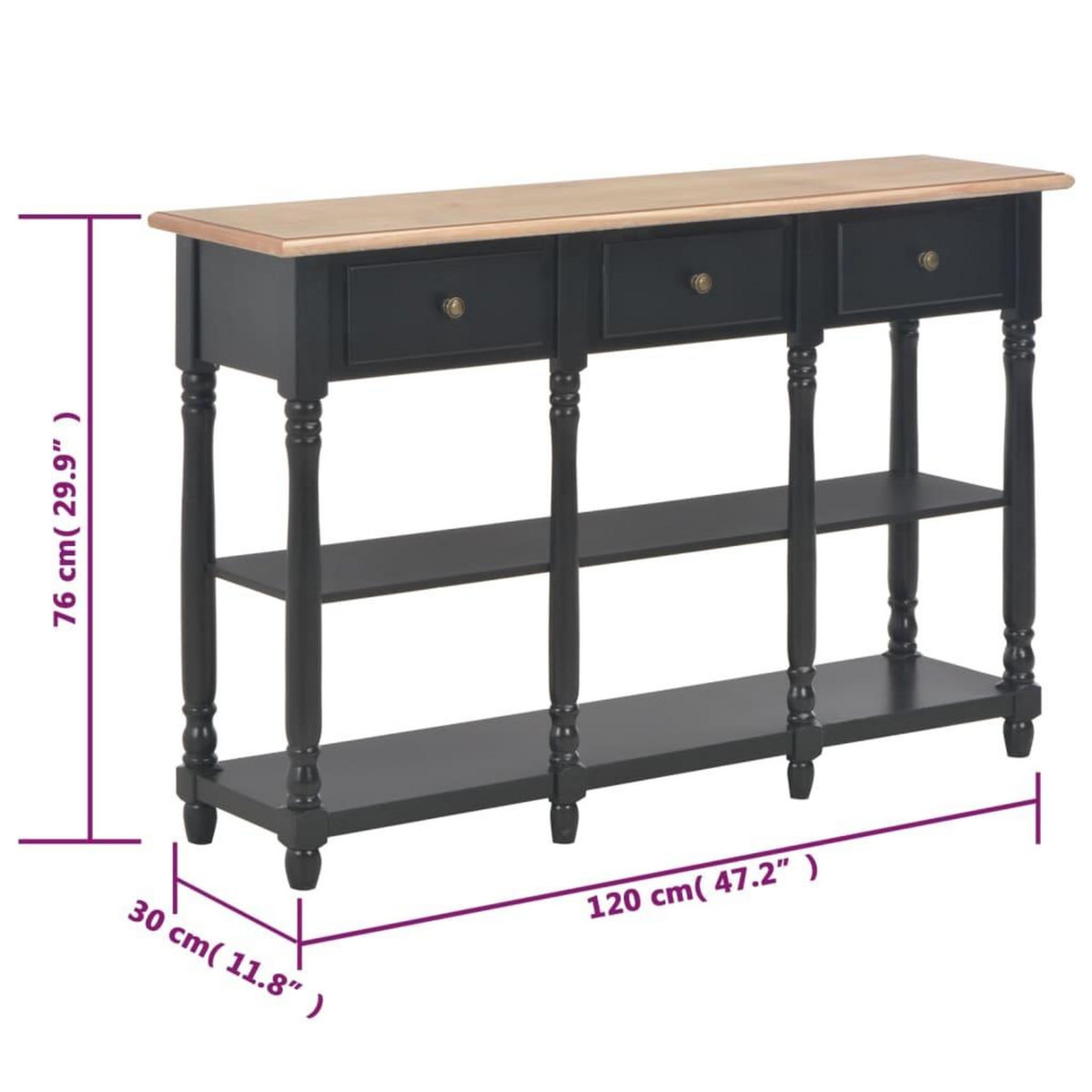 VIDAXL Table console Noir 120x30x76 cm MDF
