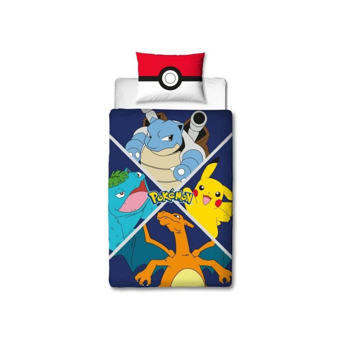 Pokemon Parure de lit - POKEMON - Starter Evolution II - Microfibre - 1 housse de couette 140 x 200 cm + 1 taie 63 x 63 cm