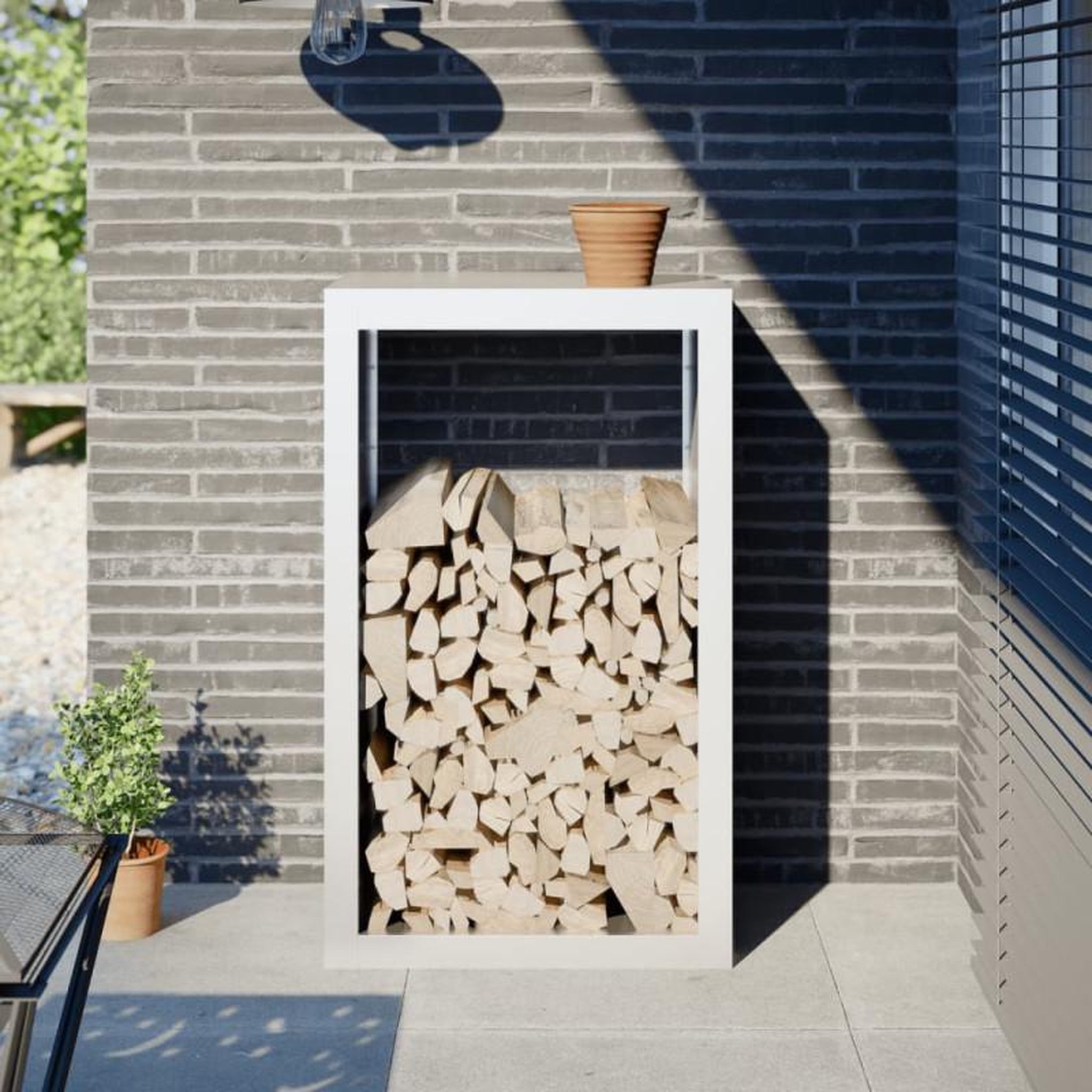 Voir la diapositive 1 : VIDAXL Portant de bois de chauffage blanc 60x40x100 cm acier