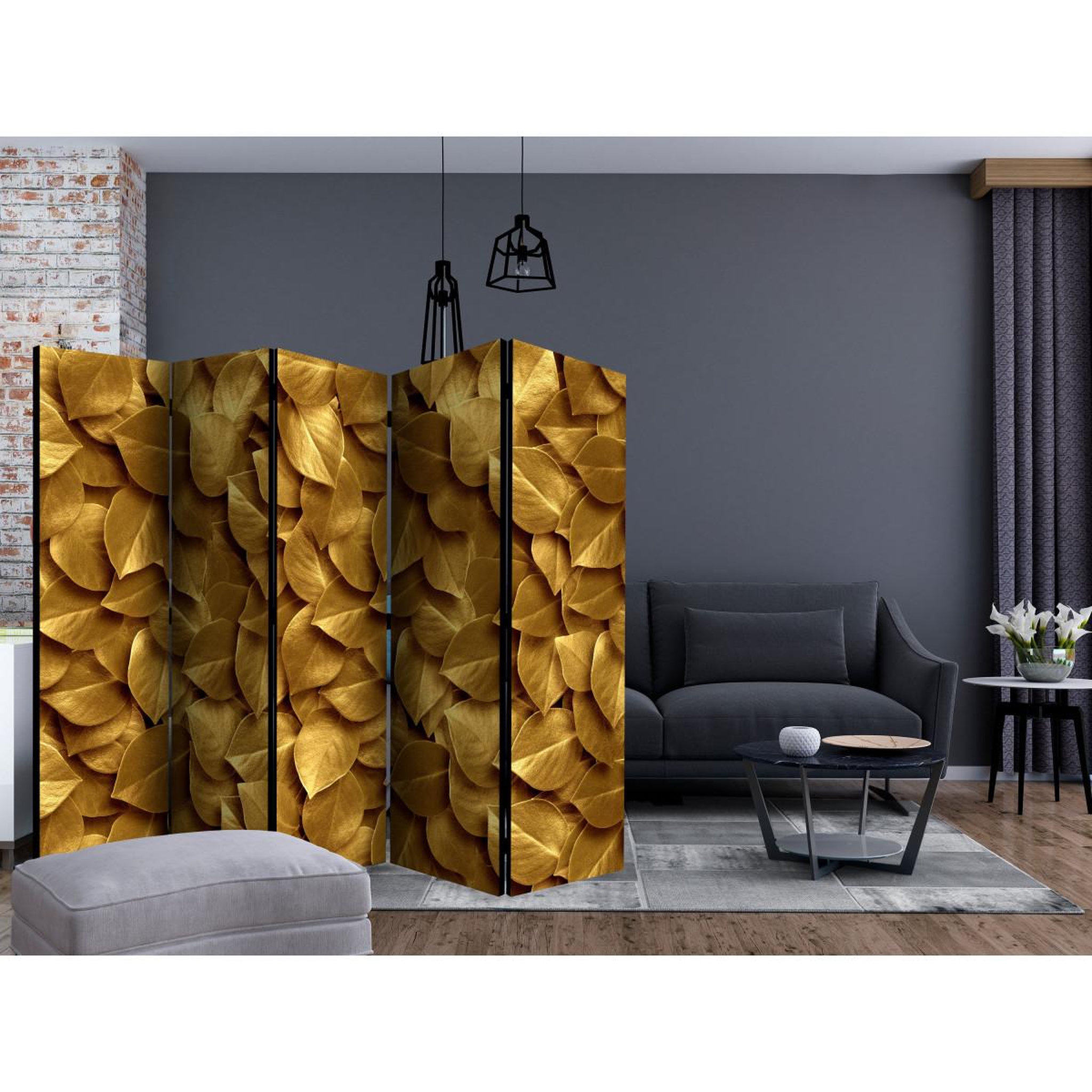 Voir la diapositive 2 : Paris Prix Paravent 5 volets  golden leaves  172x225cm