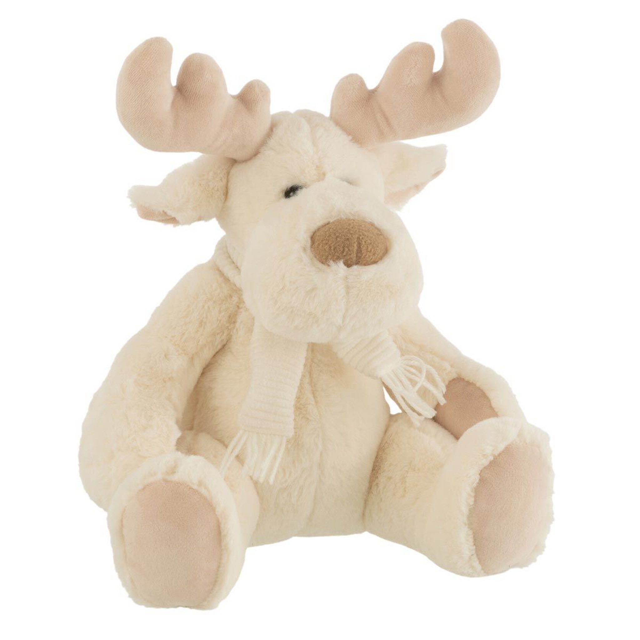 J-LINE Peluche enfant renne assis  prancer  28cm beige