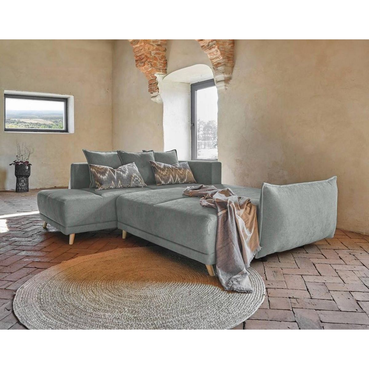 BEST MOBILIER Lena - canapé d'angle gauche convertible - 5 places - gris clair - style scandinave - gris clair