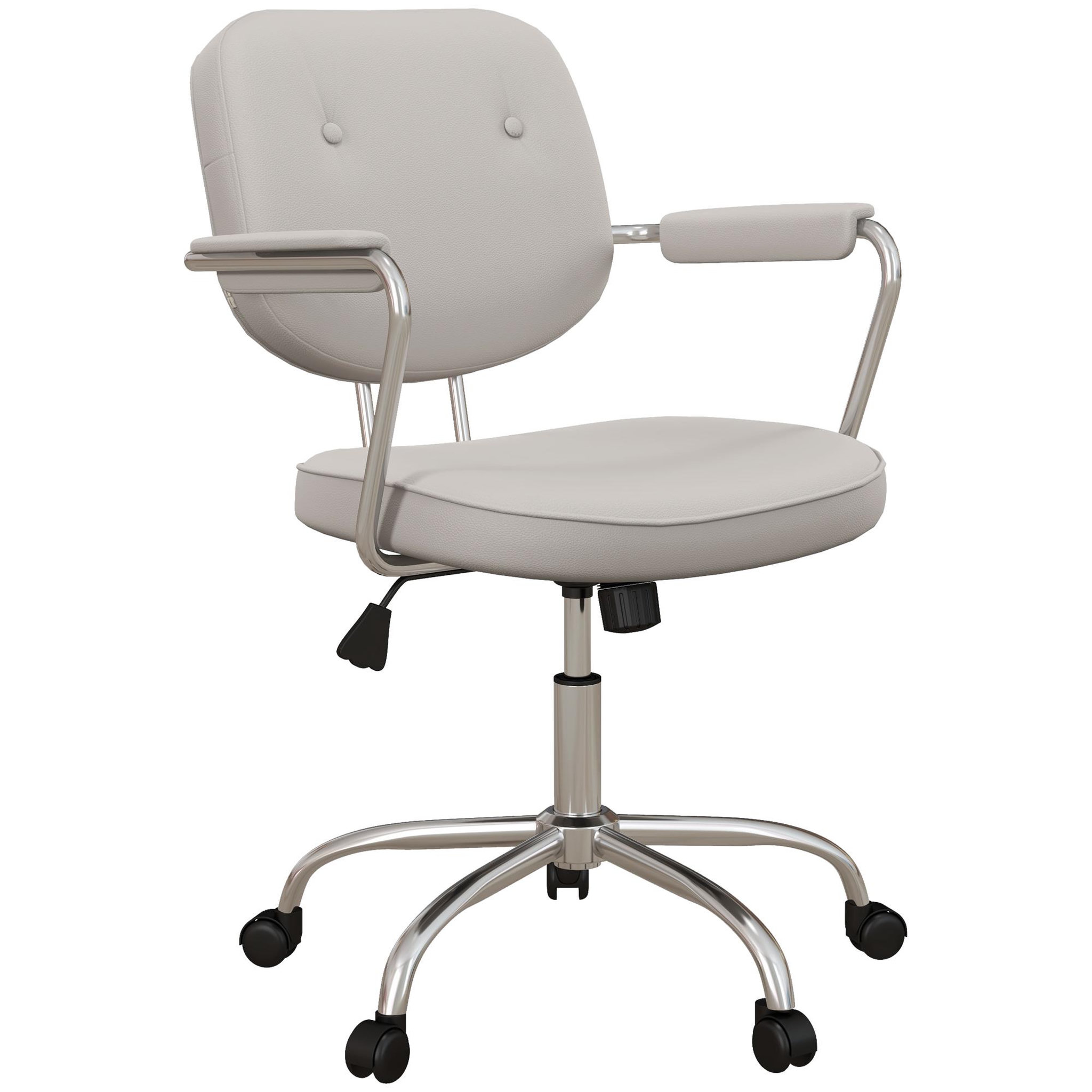 Voir la diapositive 1 : VINSETTO Chaise de bureau design néo-rétro - dossier 2 boutons, accoudoirs rembourrés - piètement structure acier chromé PU beige