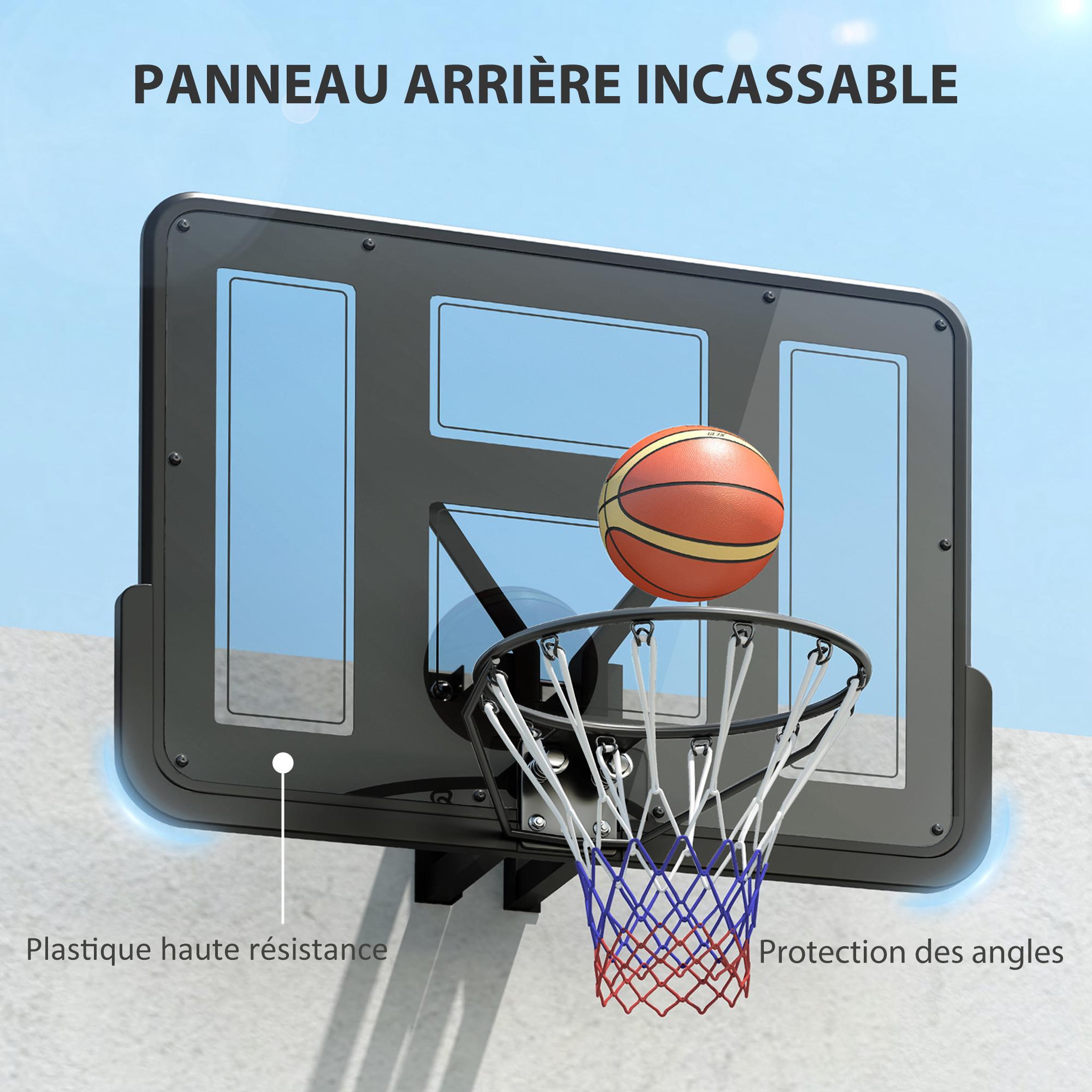 Voir la diapositive 5 : HOMCOM Panier de basket-ball mural - kit fixation murale inclus - acier pvc noir