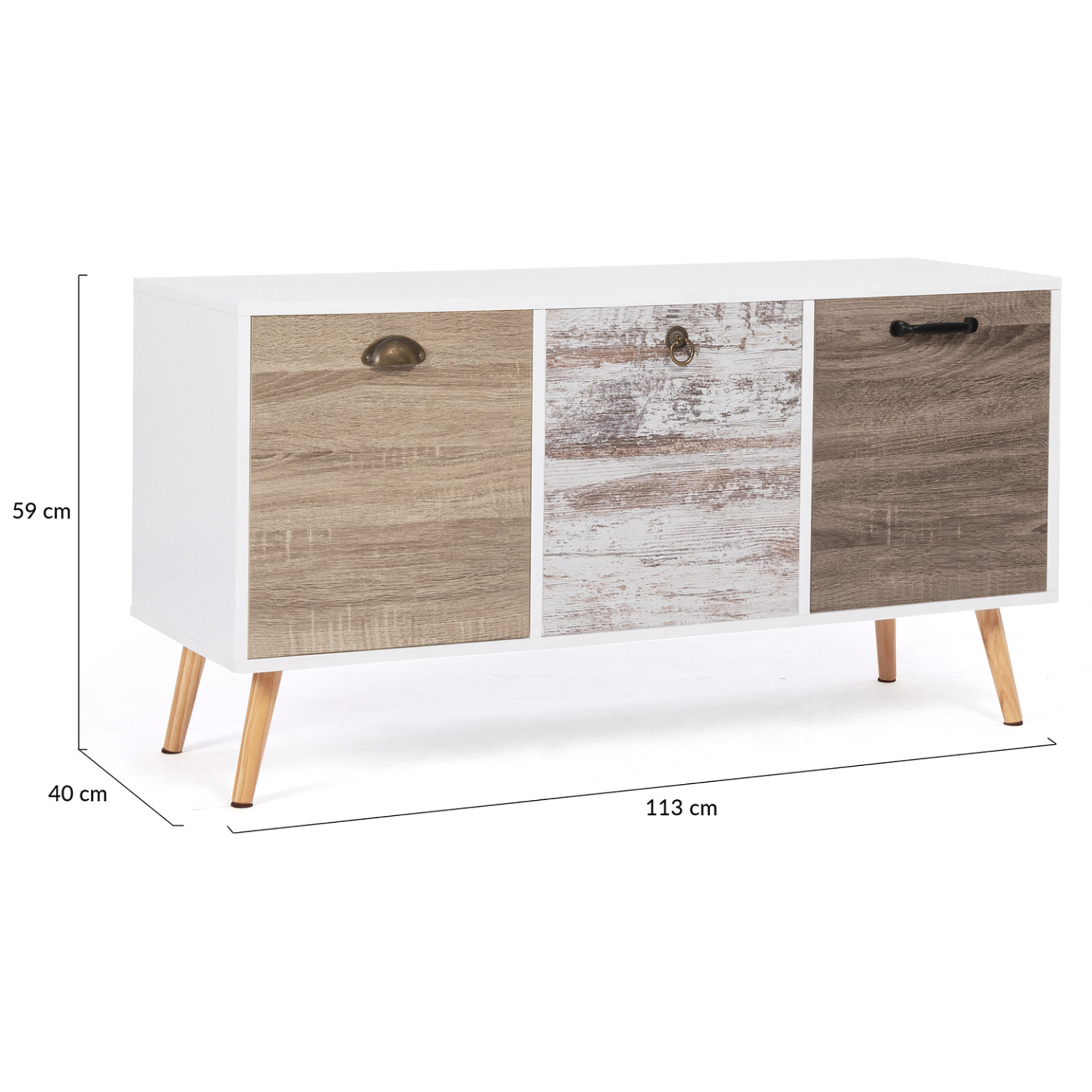 Voir la diapositive 5 : ID MARKET Buffet bas scandinave 113 cm bahia 3 portes