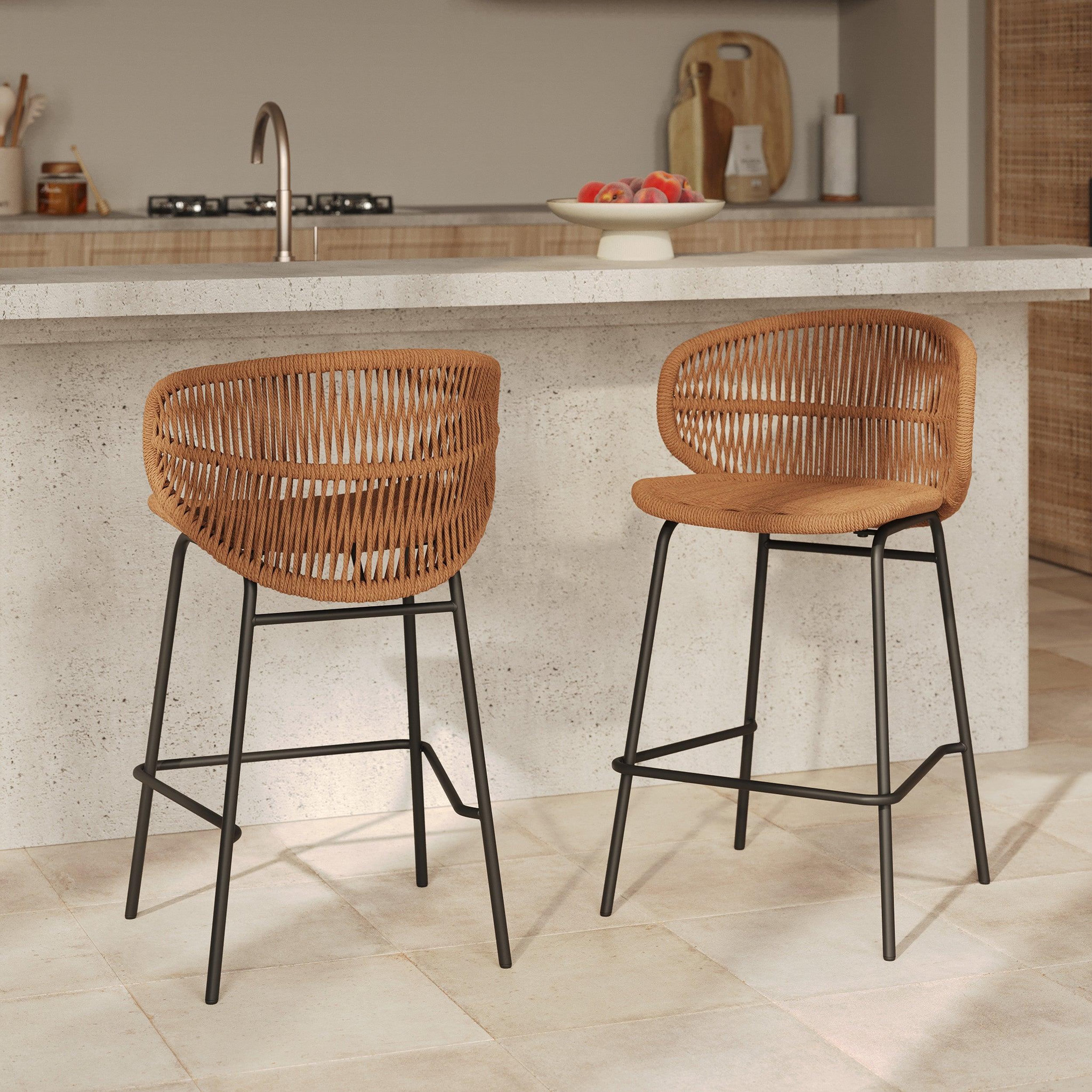Voir la diapositive 2 : MAISON PAVANE Lot de 2 chaises pour îlot central de jardin 65 cm, rotin synthétique-lara