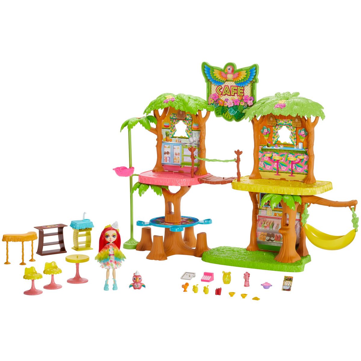 MATTEL Coffret de jeu Café Jungle Enchantée avec mini-poupée Sheeny et perroquet Peeki - Enchantimals