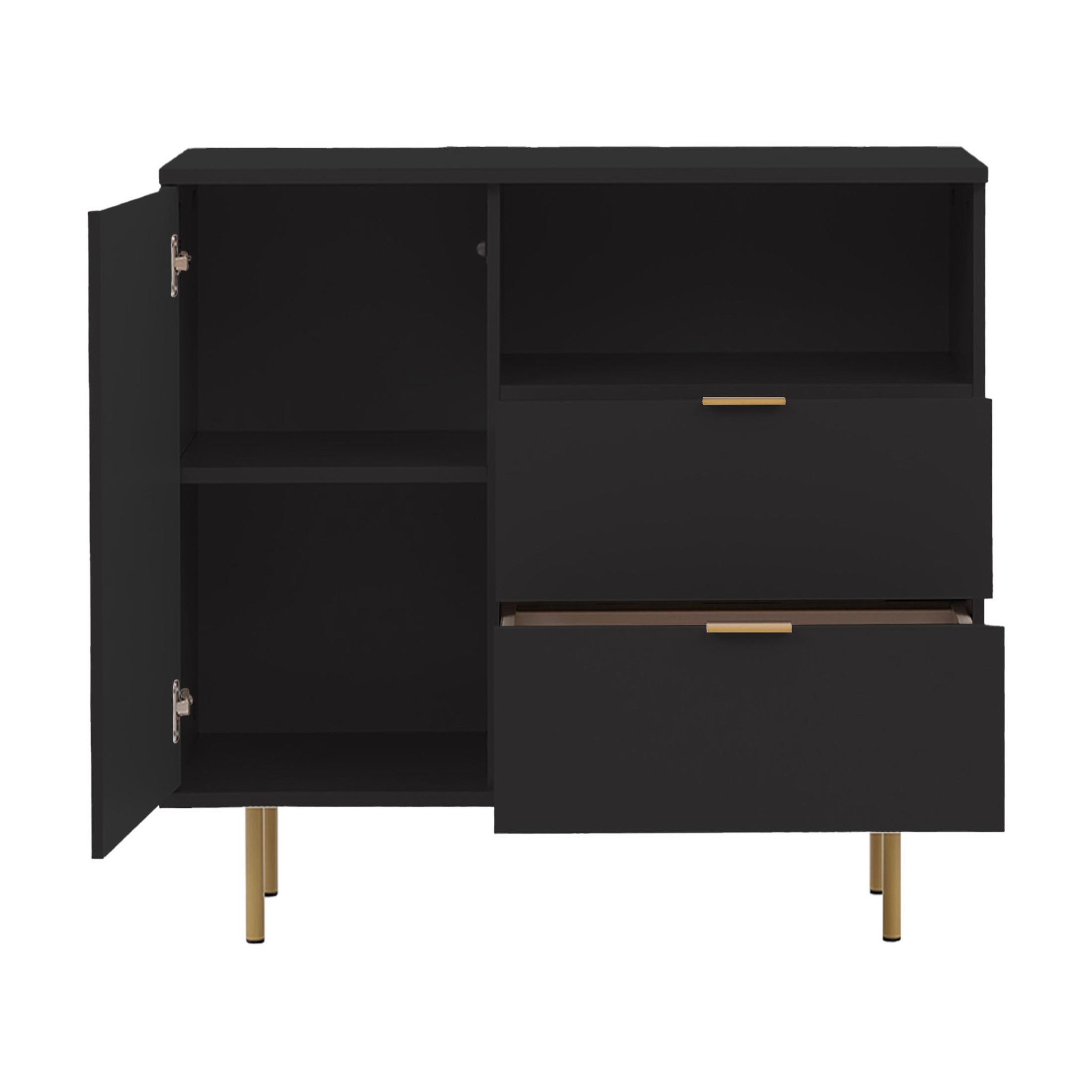 Voir la diapositive 2 : BEST MOBILIER Monica - buffet - noir - 2 tiroirs, 1 porte et 1 niche - 107 cm
