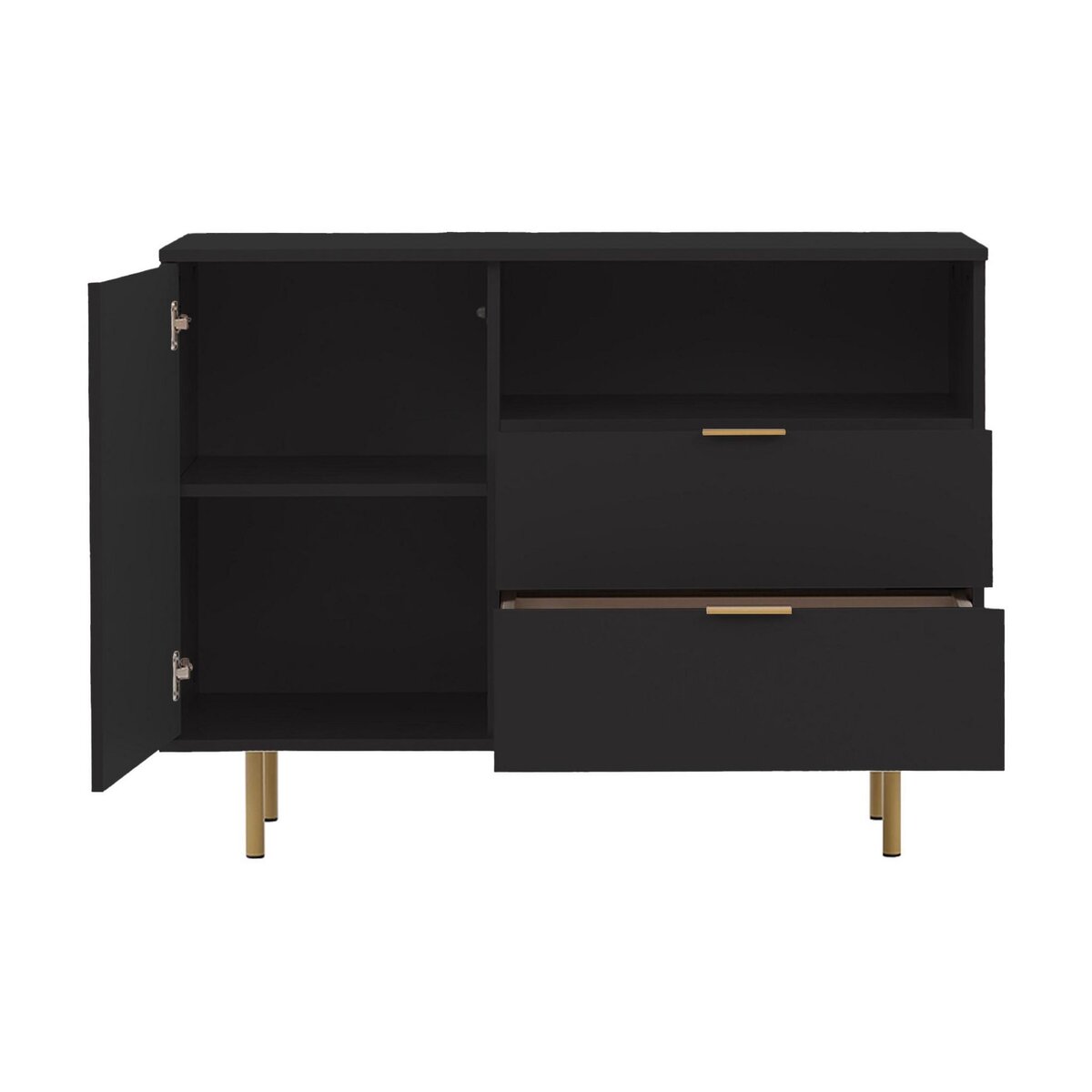 BEST MOBILIER Monica - buffet - noir - 2 tiroirs, 1 porte et 1 niche - 107 cm