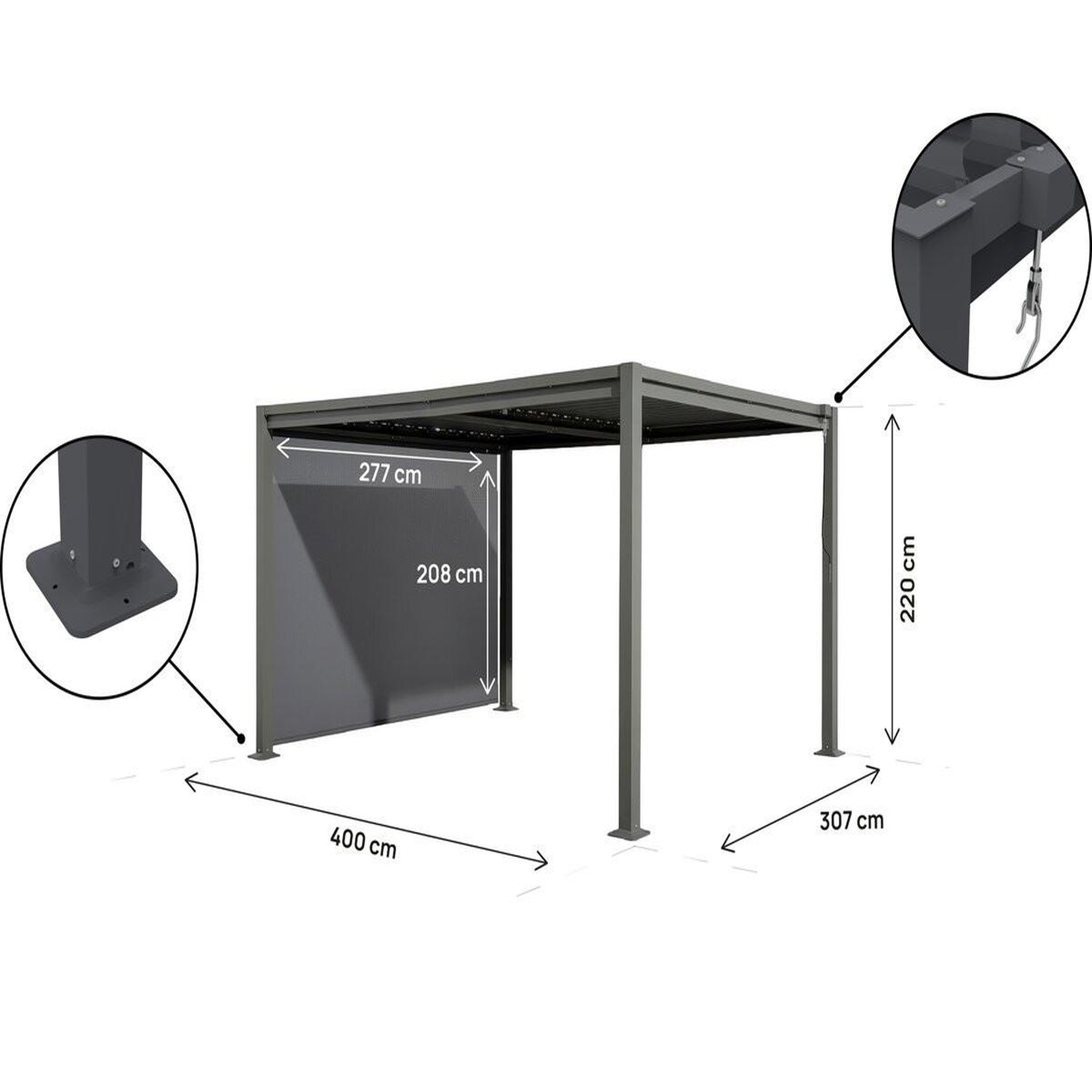 Voir la diapositive 4 : Habitat et Jardin Pergola bioclimatique avec store en acier galvanisé  howard  - 3 x 4 m - gris