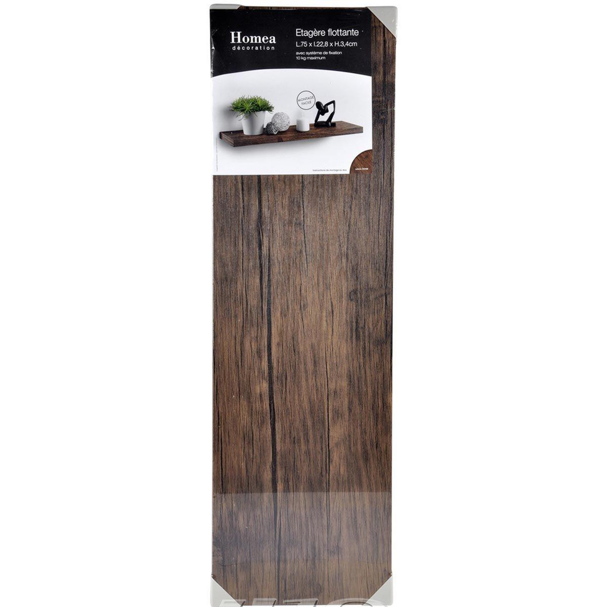 Voir la diapositive 2 : HOMEA Étagère murale design  flottante  75cm noyer