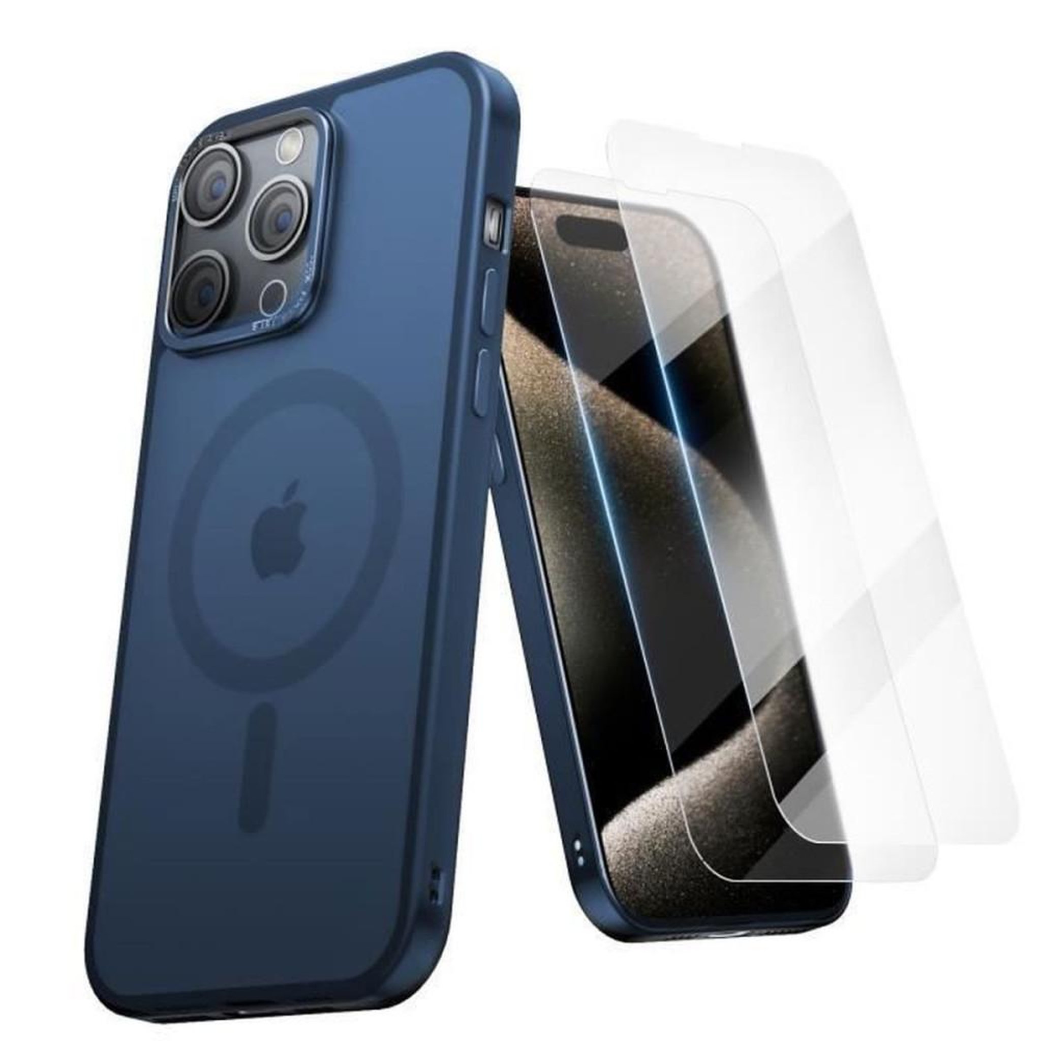 Coque ultra fine MagSafe compatible iPhone 14 Pro Max bleue avec protection écran en verre trempé (x2)