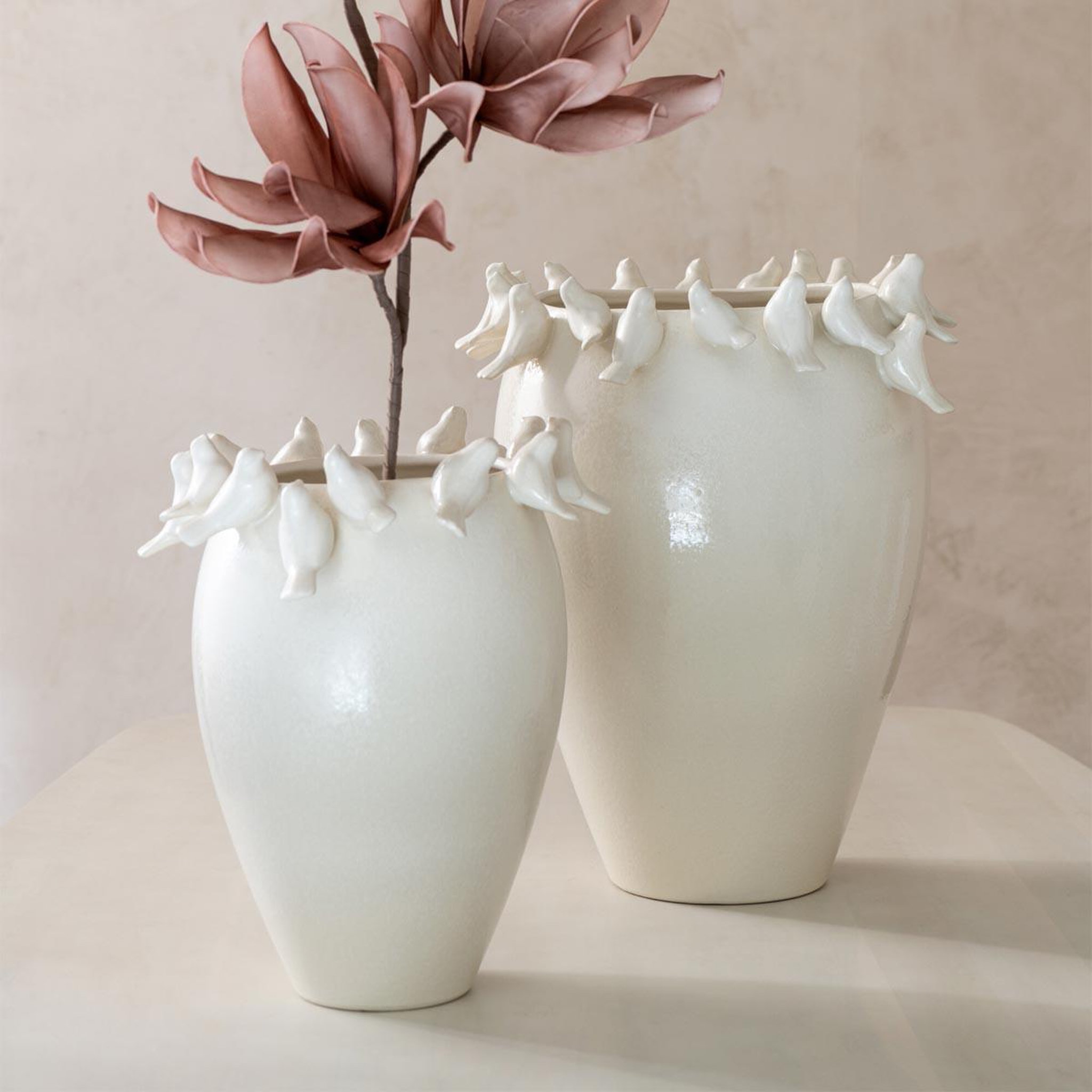 Voir la diapositive 3 : J-LINE Vase déco en argile  budgie  40cm blanc